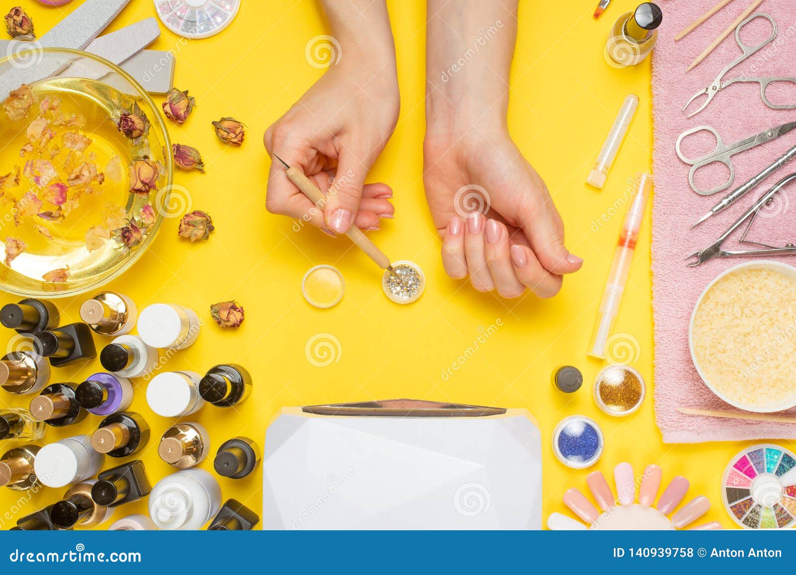 Manicure-work with Nails, Beauty Care. Woman Gets a Manicure Nails ...