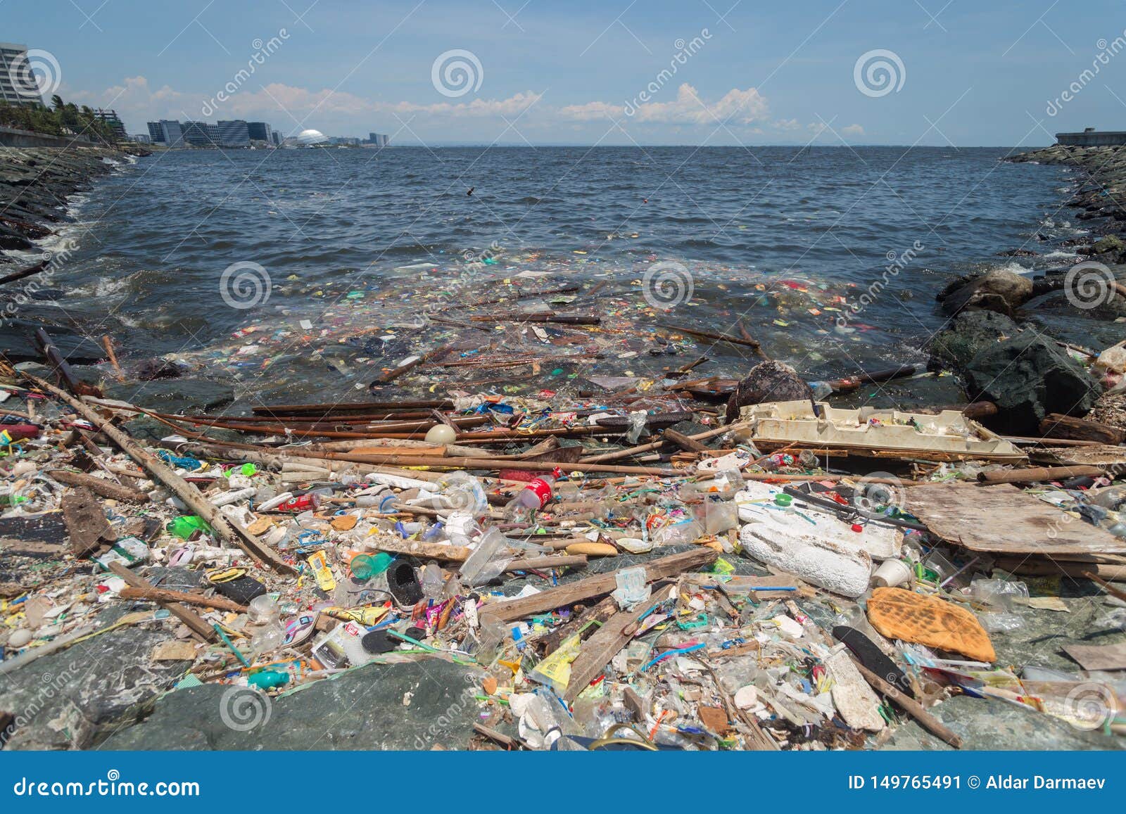 Manila, Philippines May, 18, 2019 Ocean Plastic Pollution in Manila Bay Shore Editorial Photo