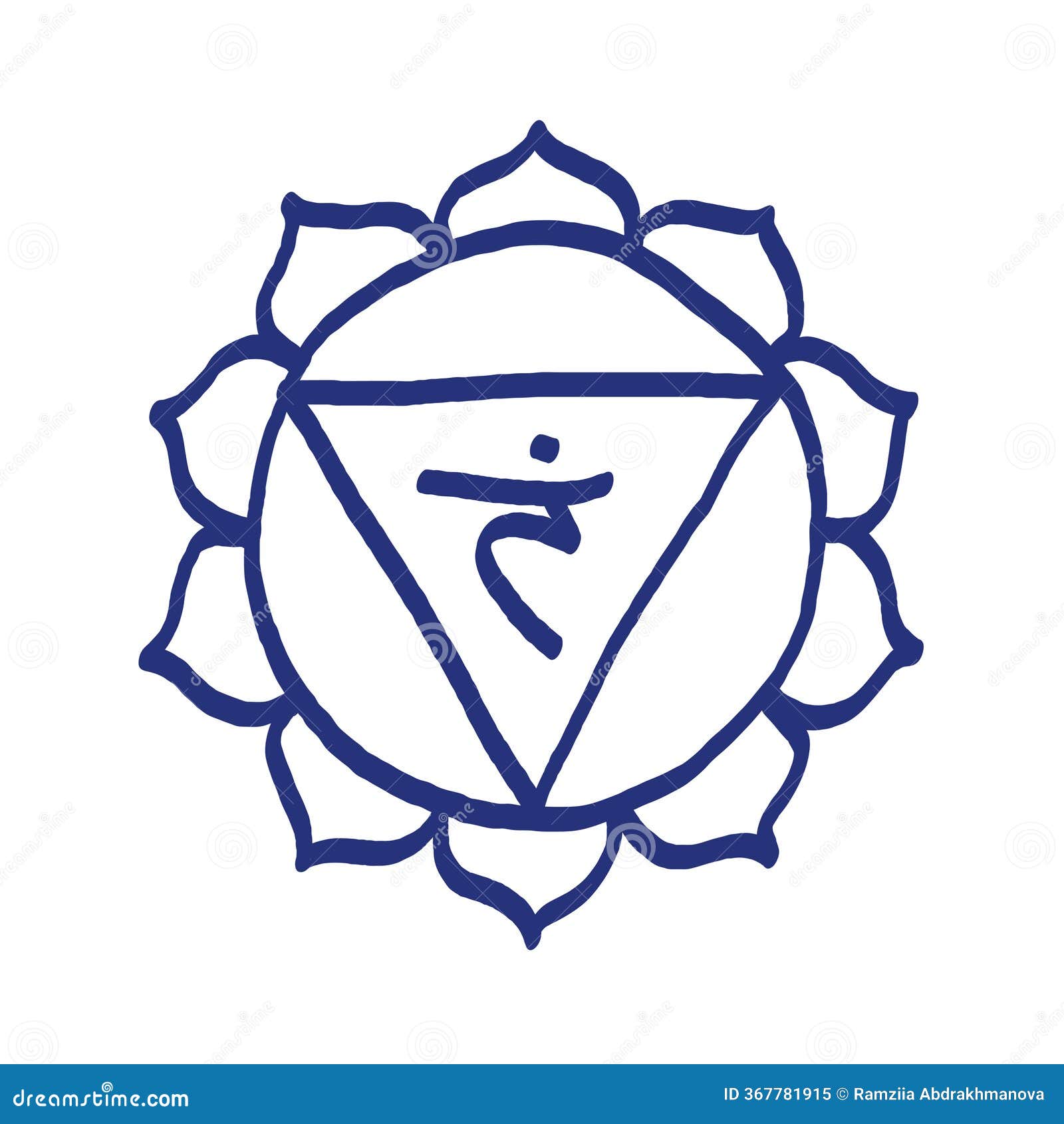 manipura icon. the third sun chakra.  meditation sign. hand drawn sketch. blue pen or marker drawing