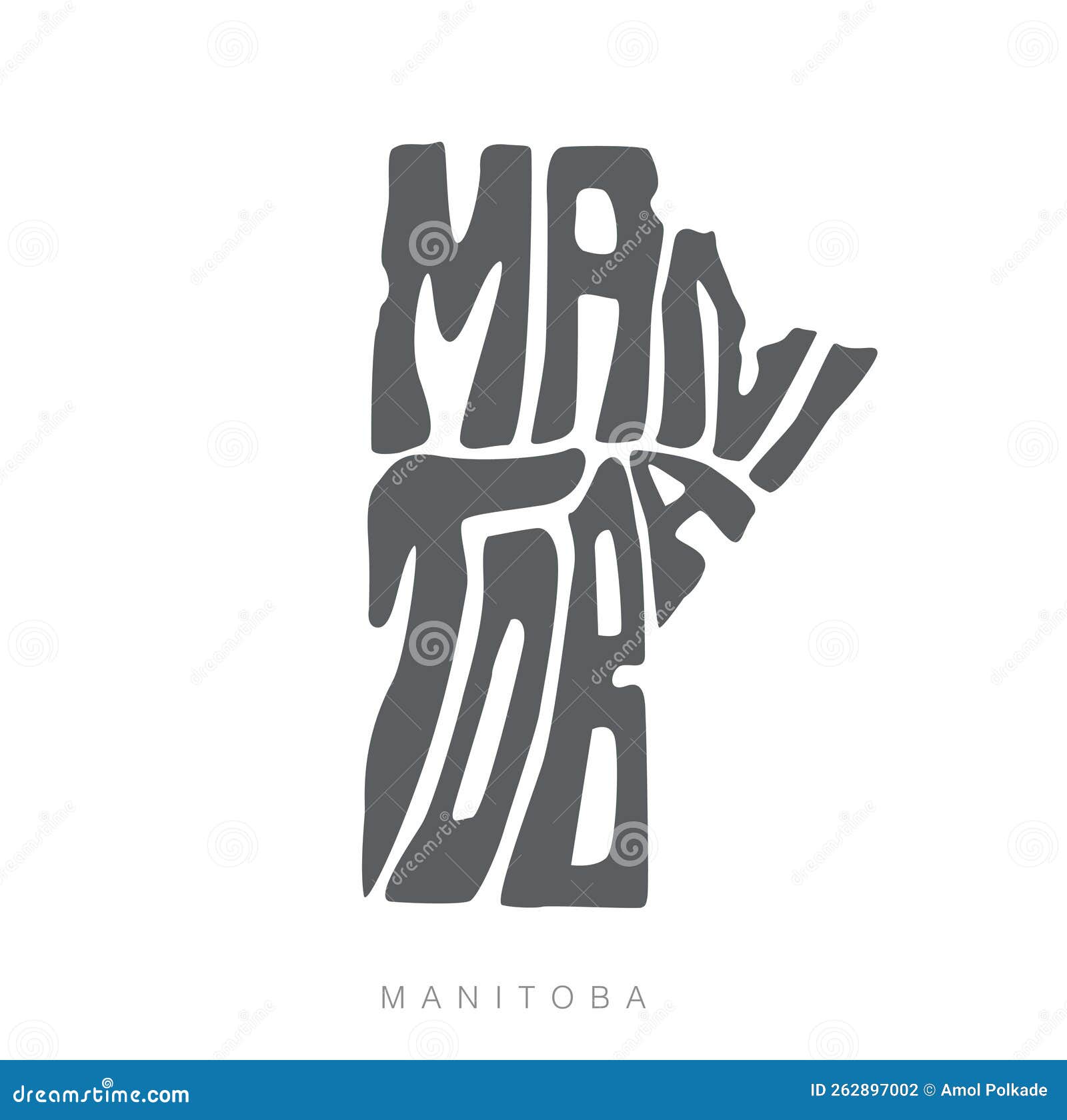 Manitoba Map Typography. Canada State Manitoba Map Lettering Stock