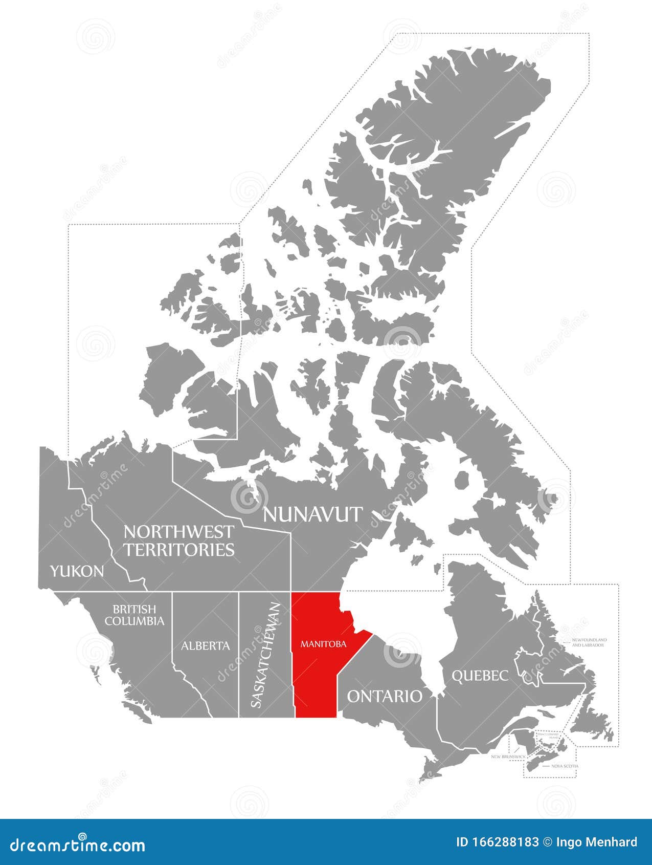 Manitoba Red Highlighted in Map of Canada Stock Illustration