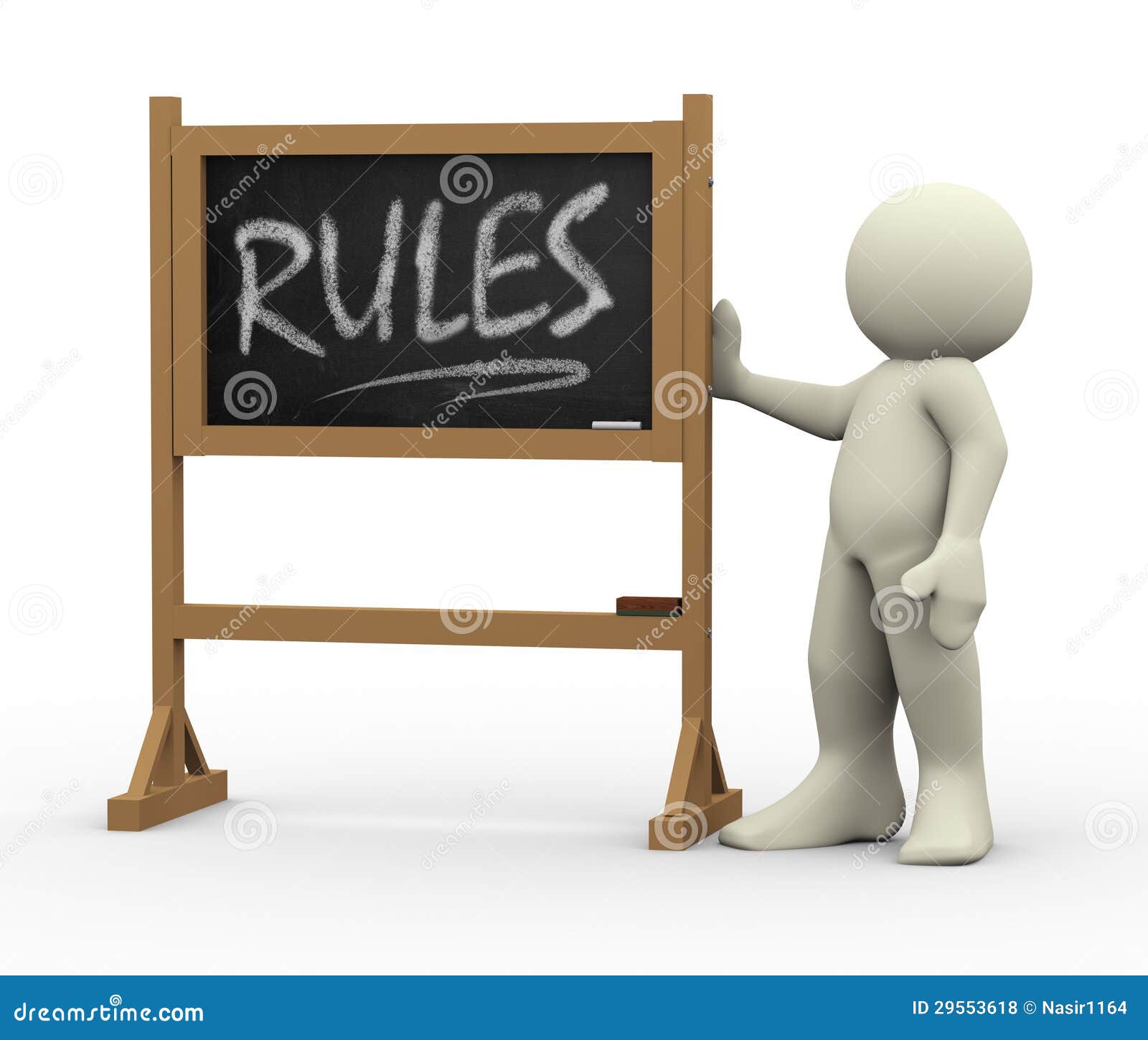 Mann 3d Mit Den Regeln Schriftlich Tafel Stock Abbildung Illustration