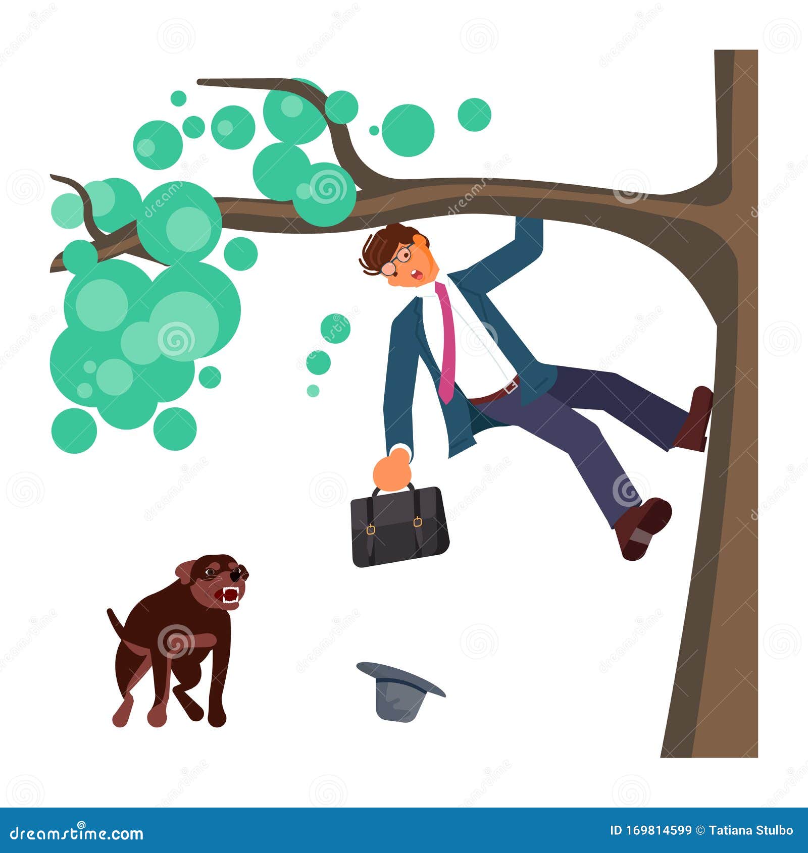 Mann Und Riesiger Aggressiver Hund Vektor Abbildung Illustration von