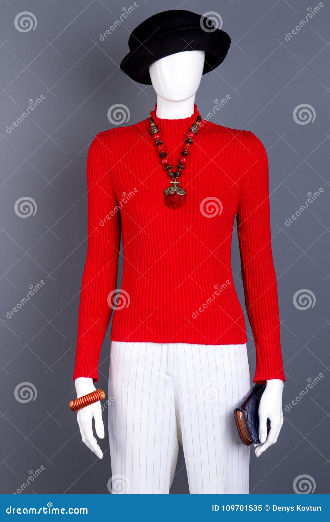 Mannequin in Black Hat and Red Sweater. Stock Image - Image of grey ...