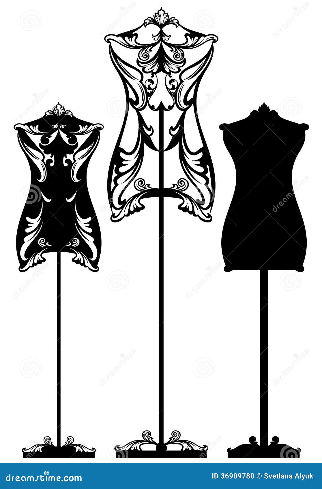 Black Silhouettes Of Mannequins For Sewing On A White Background Vintage  Female Dummy Dress Mannequin Flat Style Stock Illustration - Download Image  Now - iStock