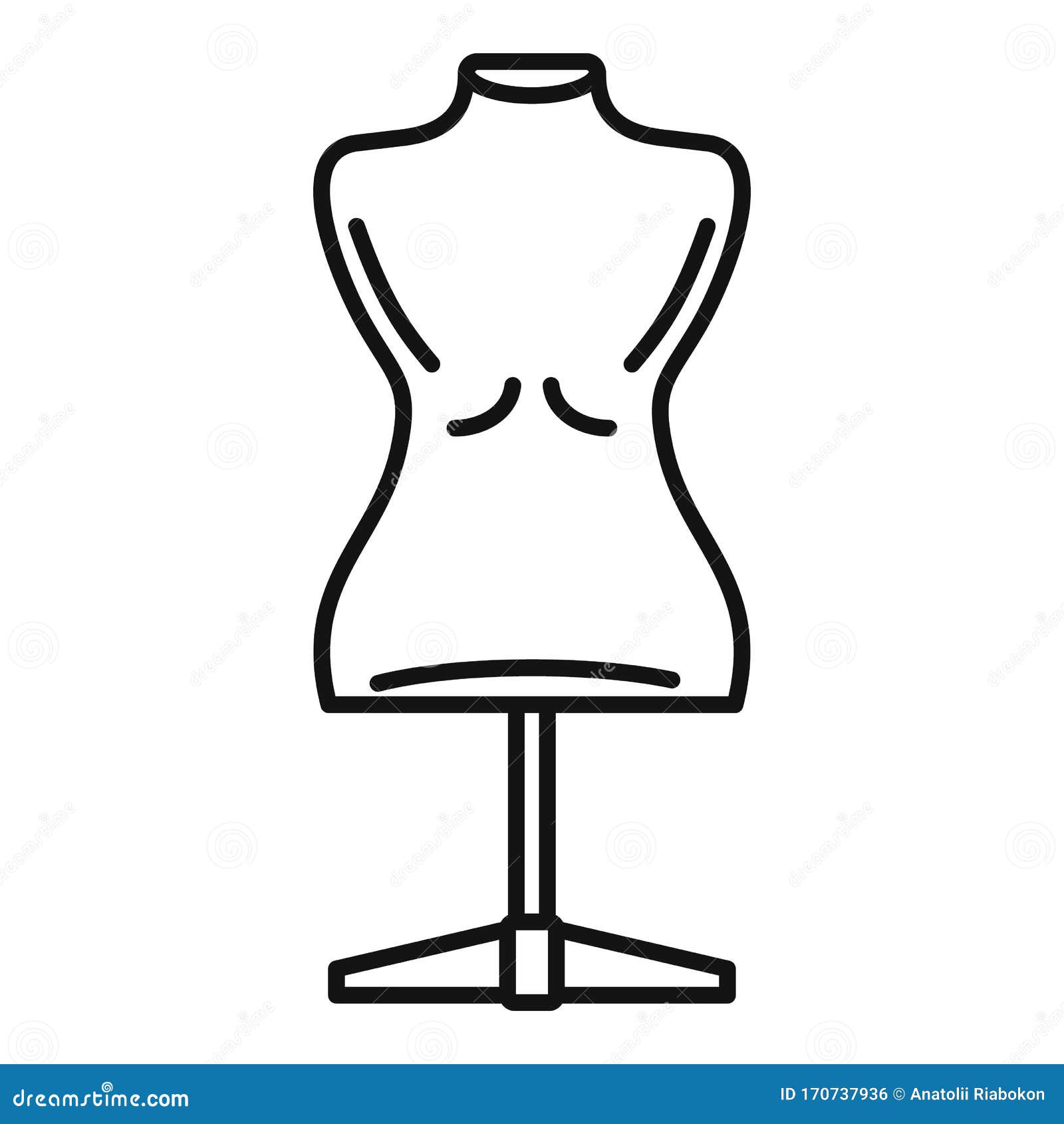 Black & white illustration of female mannequin. Tailor dressmaker