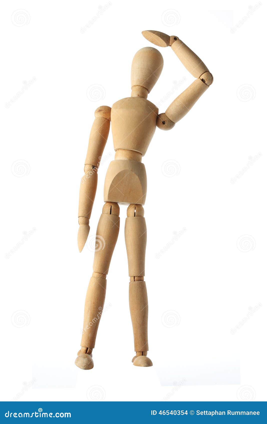 mannequin old wooden dummy wining and look up acting 