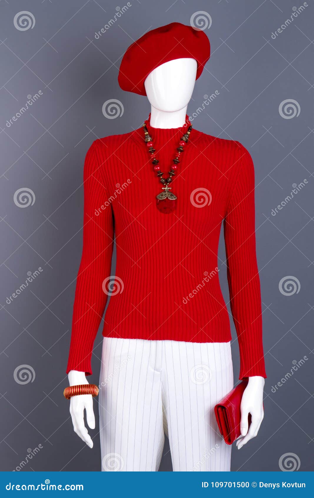 Mannequin with Red Clothes and Accessories. Stock Photo - Image of ...