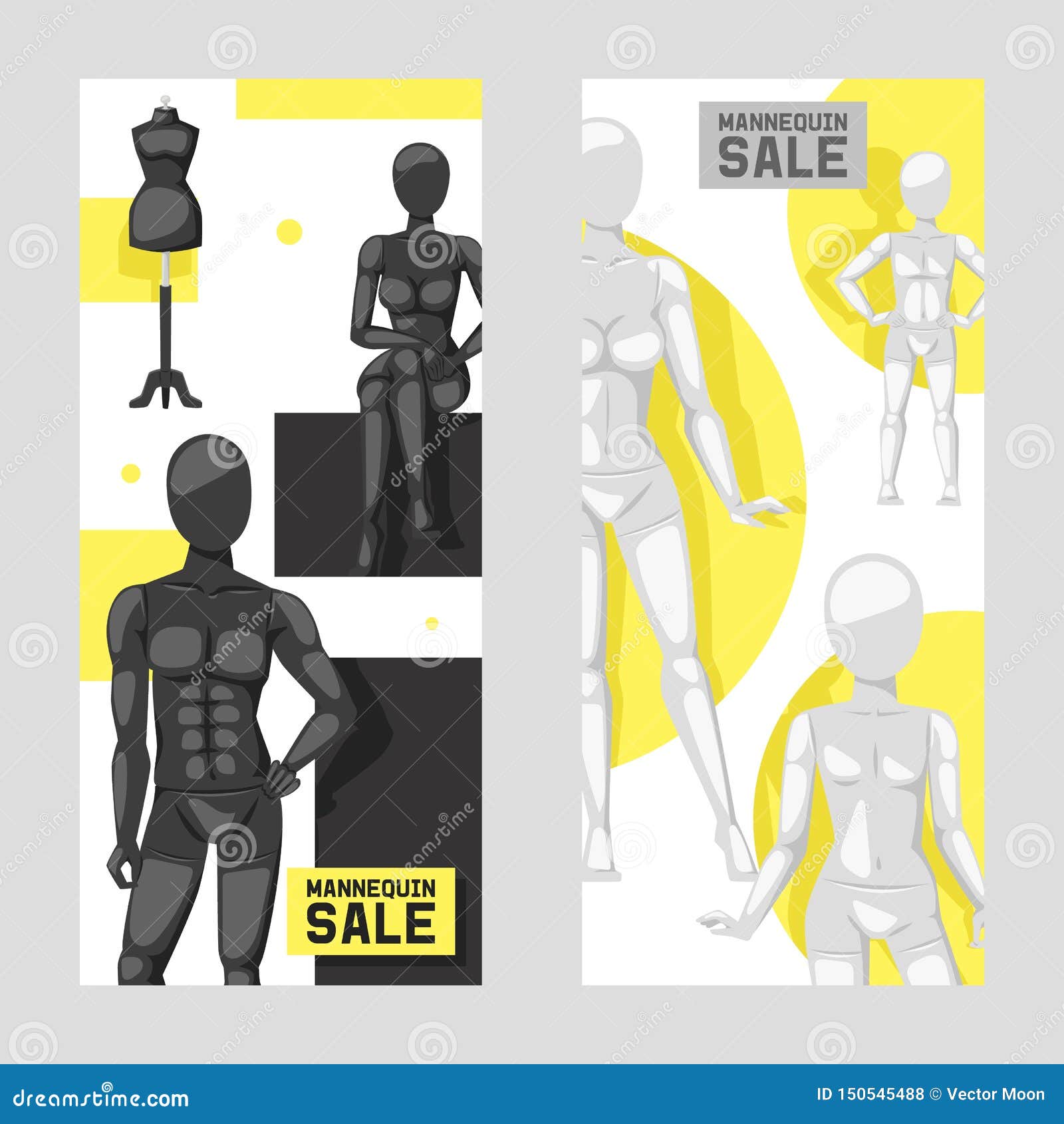 Mannequins Sale Set of Banners Vector Illustration. Fashion