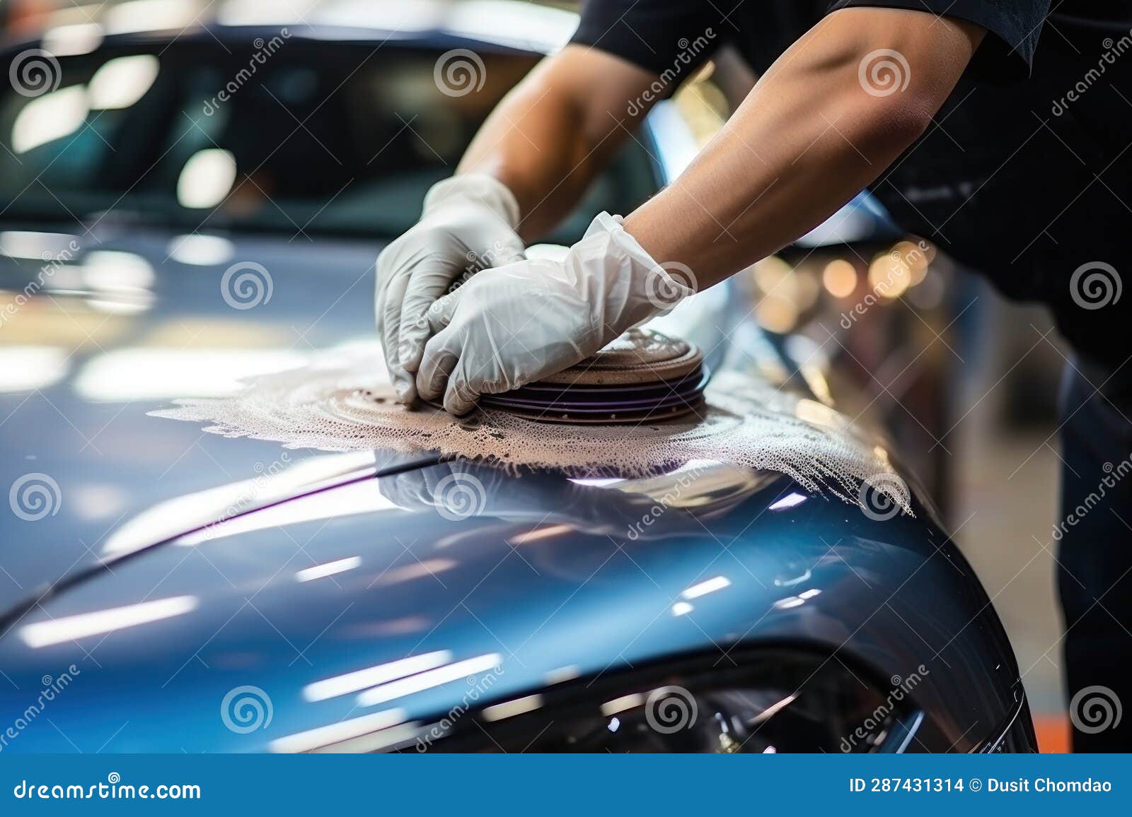 Coche detalling.Man mano de sostener y pulir el coche.Polish cera de coche  Fotografía de stock - Alamy