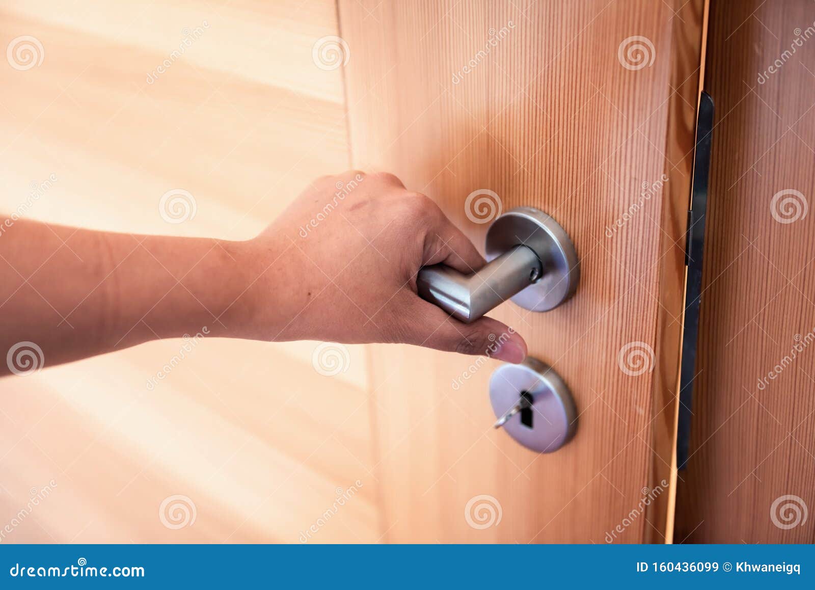 Mano De Mujer Sujeta El Pomo De La Puerta Mientras Abre Una Puerta En El  Dormitorio, Bloquea El Sistema De Seguridad Y Acceso a La Imagen de archivo  - Imagen de helado