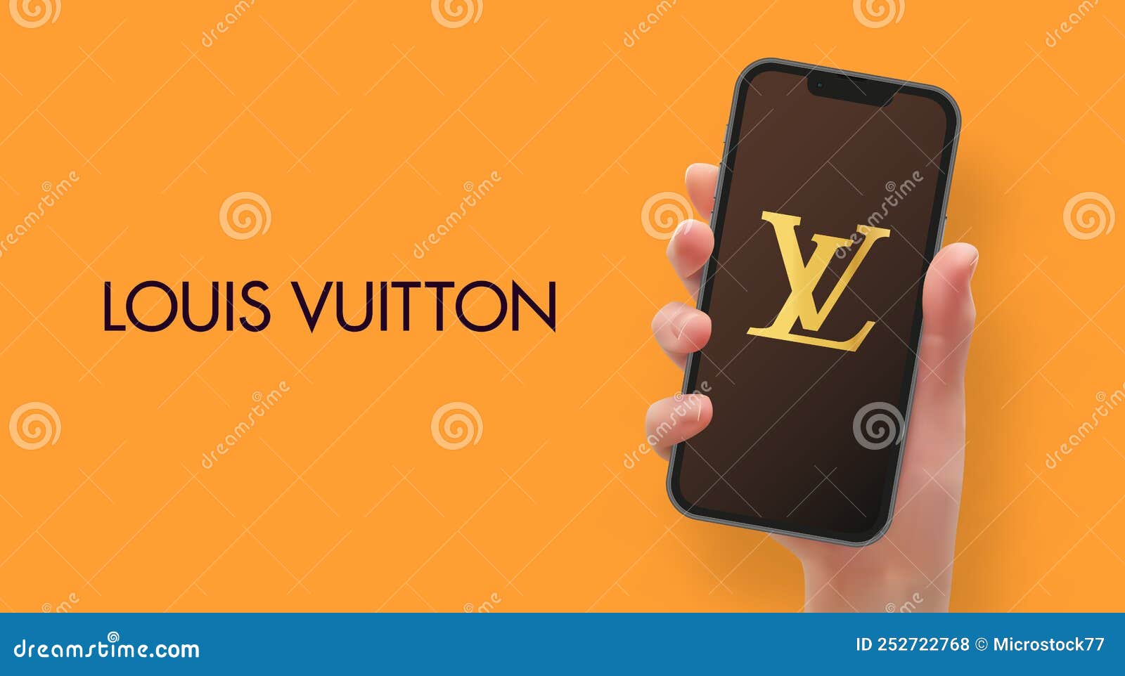 Mano De Mujer Sujetando El Smartphone Con El Logotipo Louis Vuitton  Publicidad Fondo De Pantalla Ilustración Editorial Vectorial Foto de  archivo editorial - Ilustración de website, logotipo: 252722768