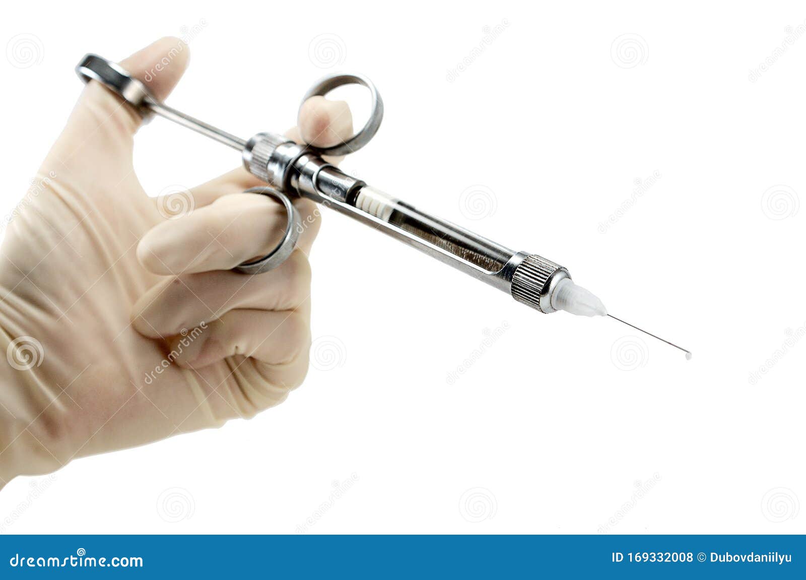 Mano Del Dentista Con Jeringa Carpool Para Anestesia Local Sobre Fondo