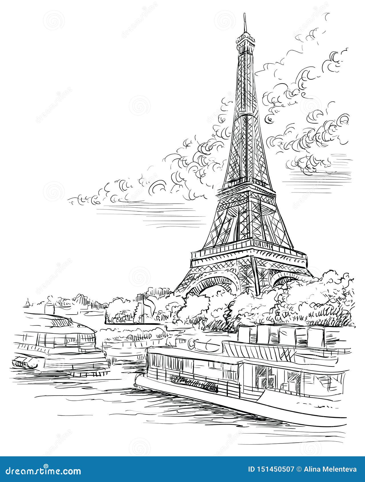 Mano Del Vector Que Dibuja París 3 Ilustración del Vector - Ilustración de  negro, mano: 151450507