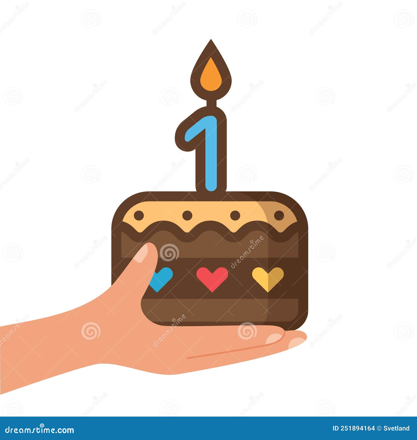 Mano Sosteniendo Torta De Cumpleaños Con Número De Vela 1 Ilustración del  Vector - Ilustración de imagen, torta: 251894164