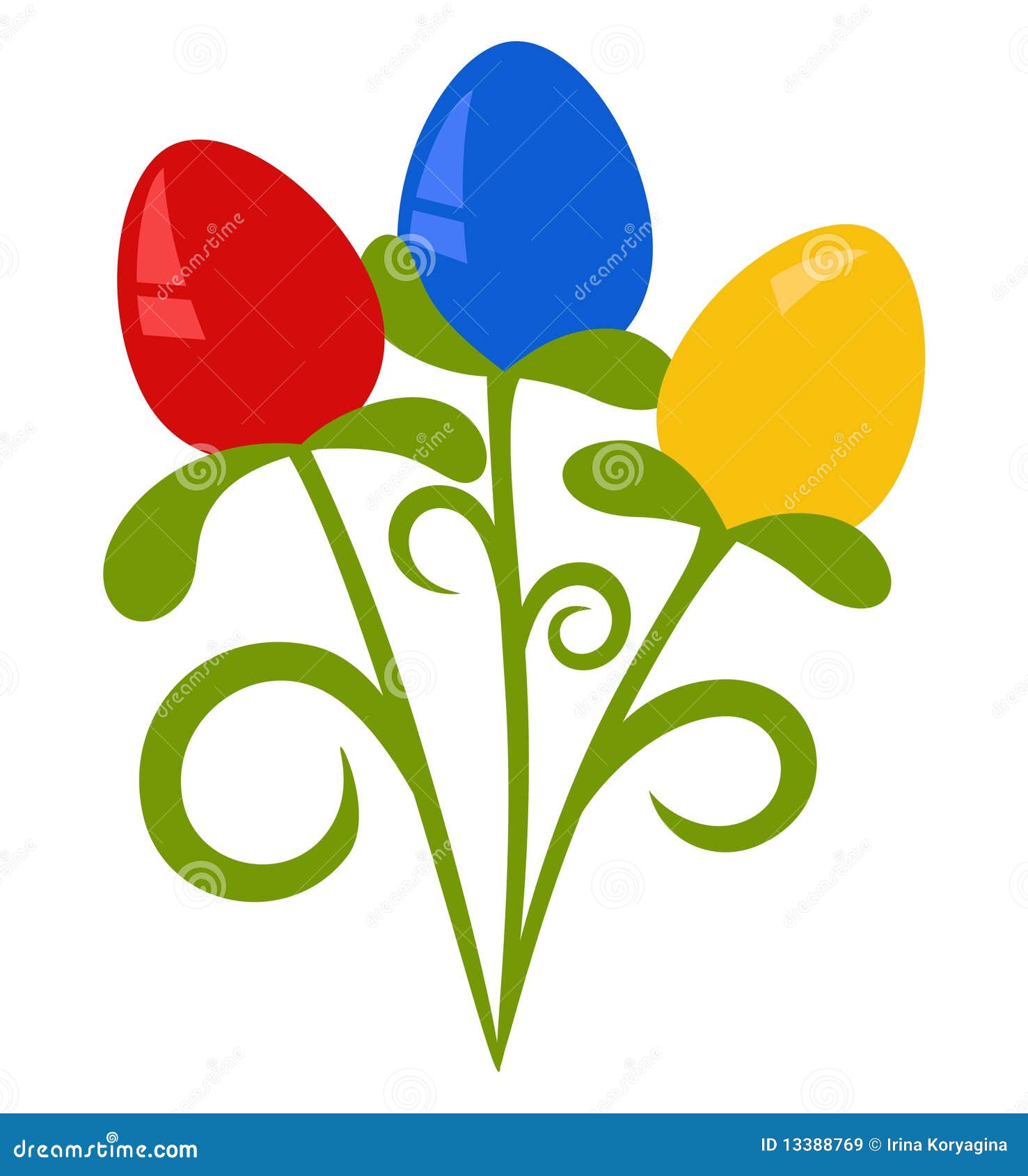 Manojo de Pascua. Huevos de Pascua coloridos en el manojo de flores de imitación