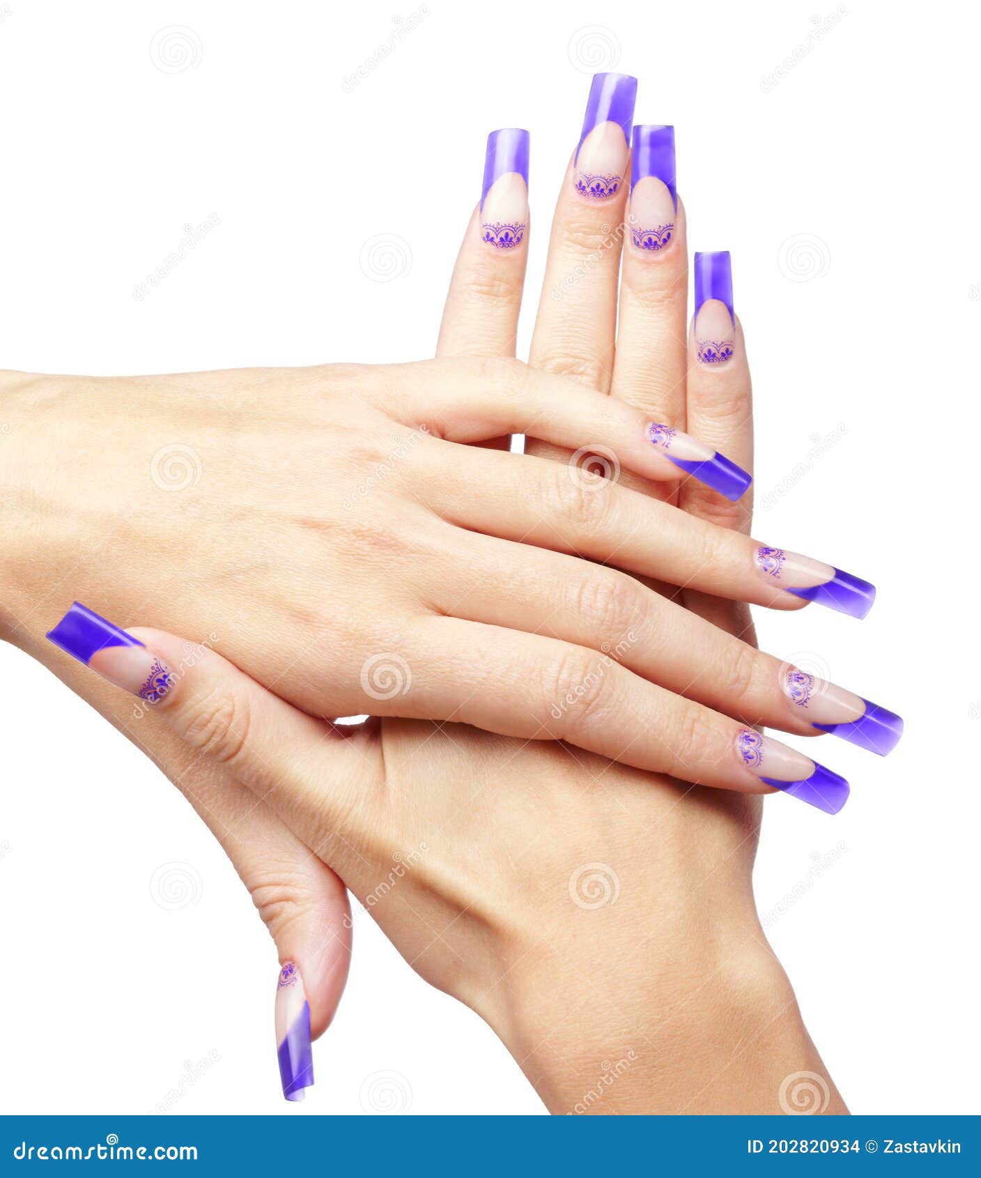 Manos Con Manicura Y Pintura De Uñas Acrílicas Azules Francesas Foto de  archivo - Imagen de arte, aislado: 202820934