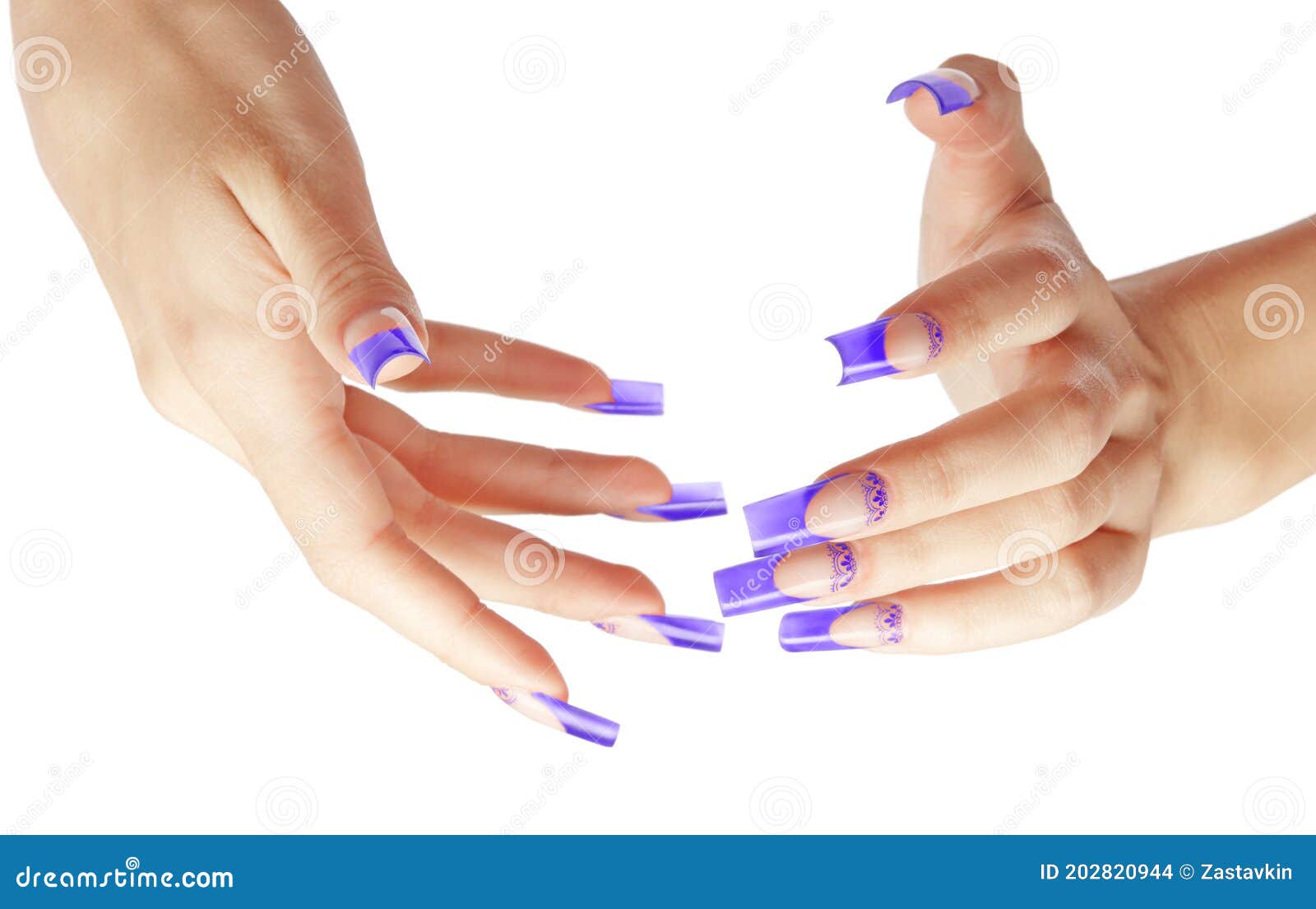 Manos Con Manicura Y Pintura De Uñas Acrílicas Azules Francesas Foto de  archivo - Imagen de hembra, francés: 202820944