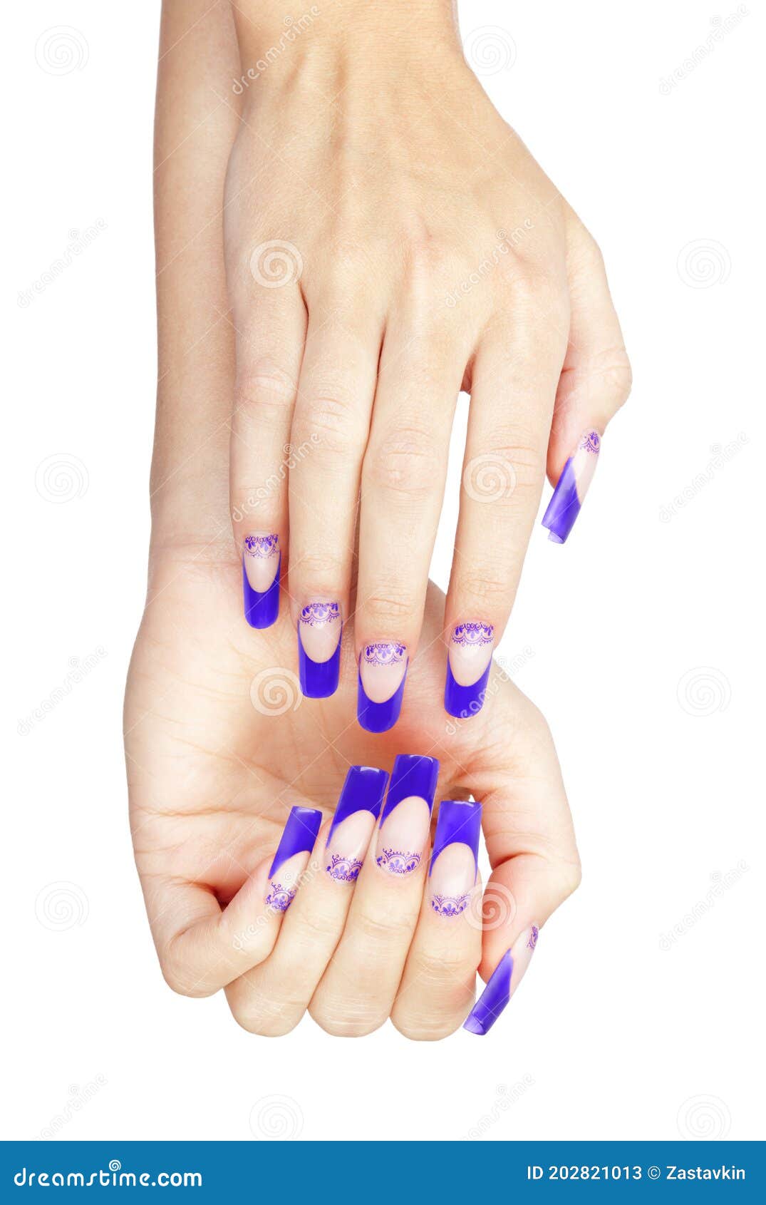 Manos Con Manicura Y Pintura De Uñas Acrílicas Azules Francesas Imagen de  archivo - Imagen de sala, belleza: 202821013