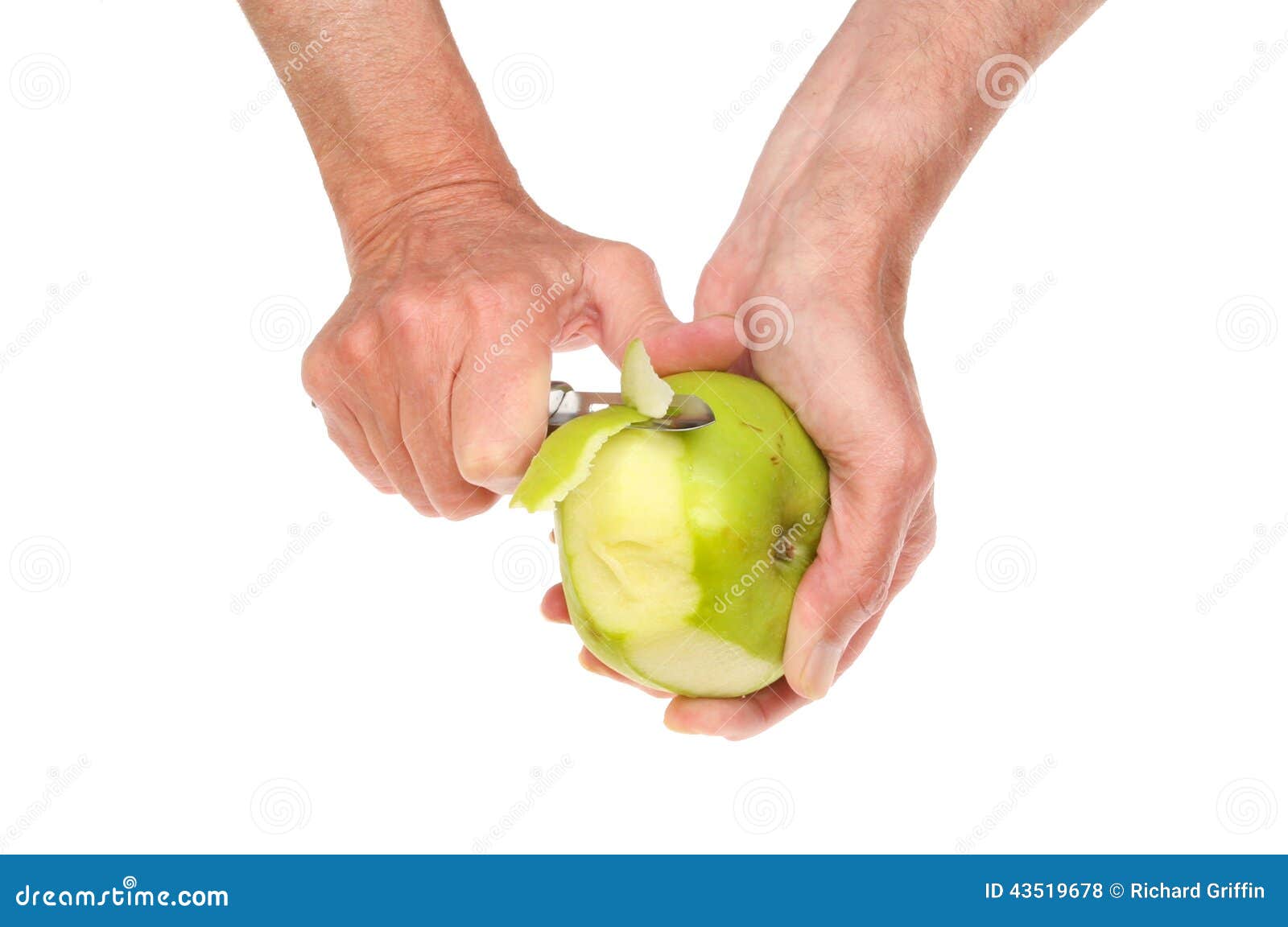 Mujer pelando fruta Stock Photo