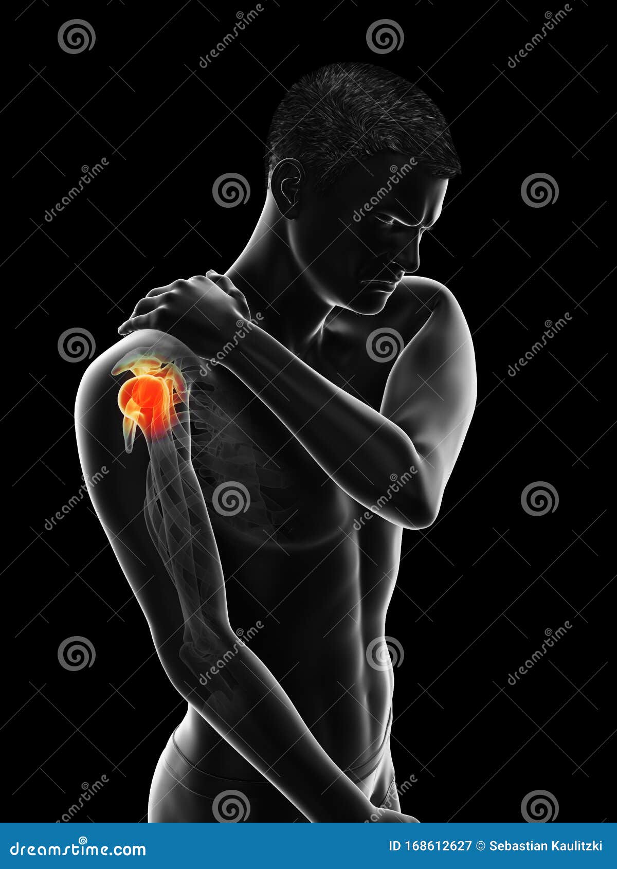 A mans painful shoulder stock illustration. Illustration of accurate
