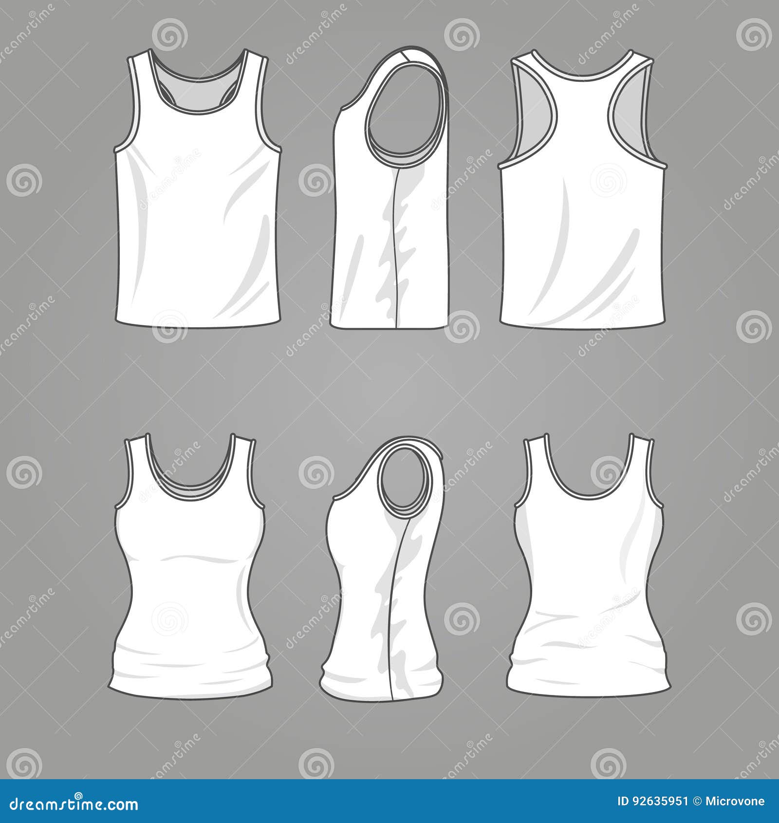 Download Mans And Womans Blank Outline Casual Tank Top Vector ...