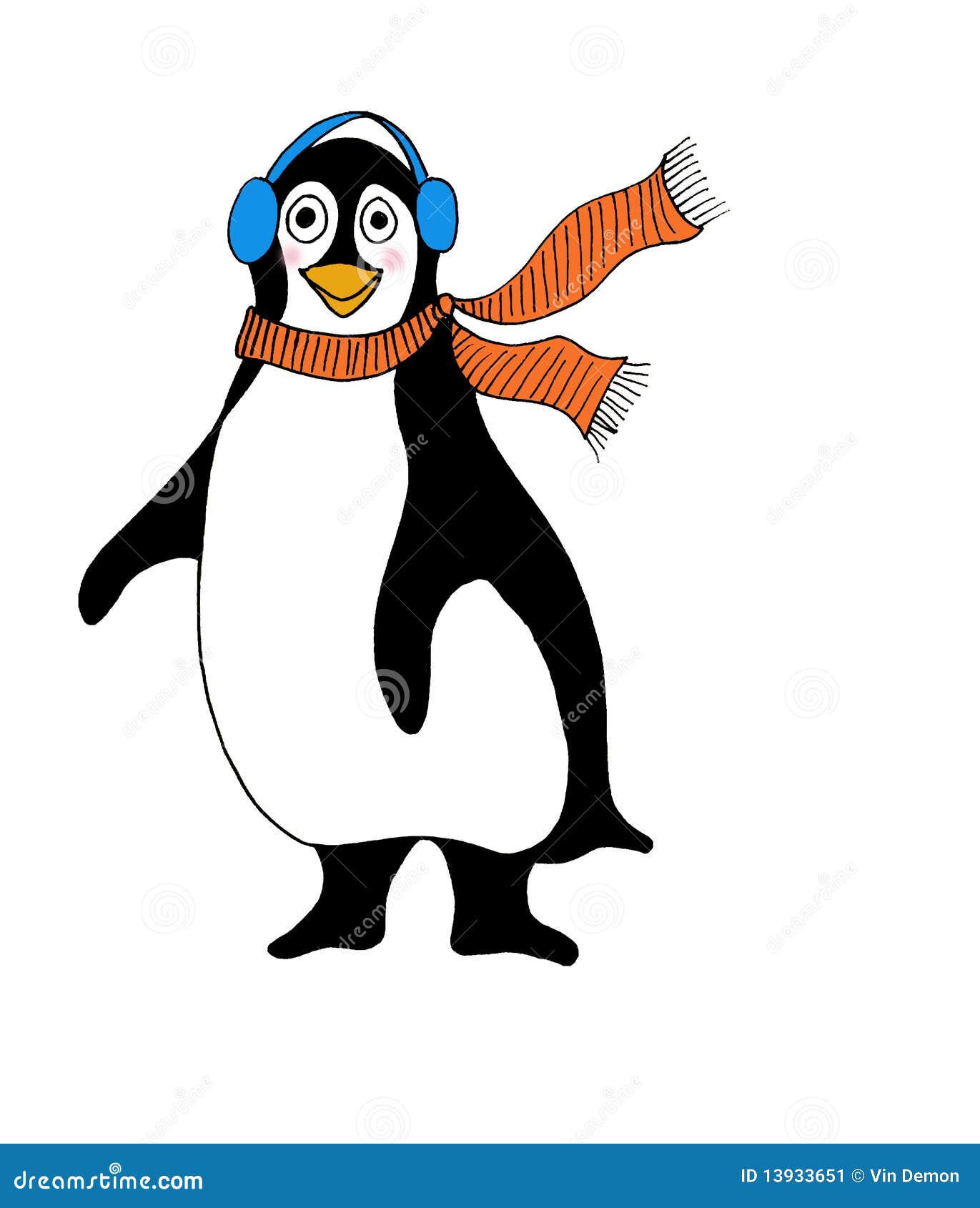 Mantimento morno. Um pinguim refrigerado que mantem-se morno com capas protectoras para as orelhas e um lenço
