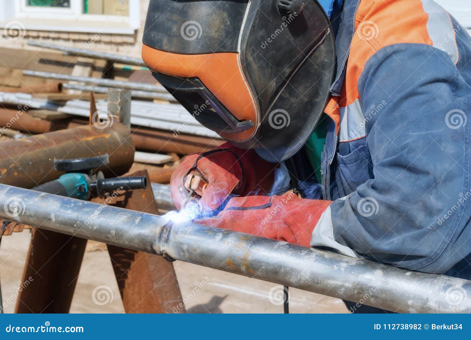 Manual Arc Welding of Stainless Steel Pipe Stock Photo Image of