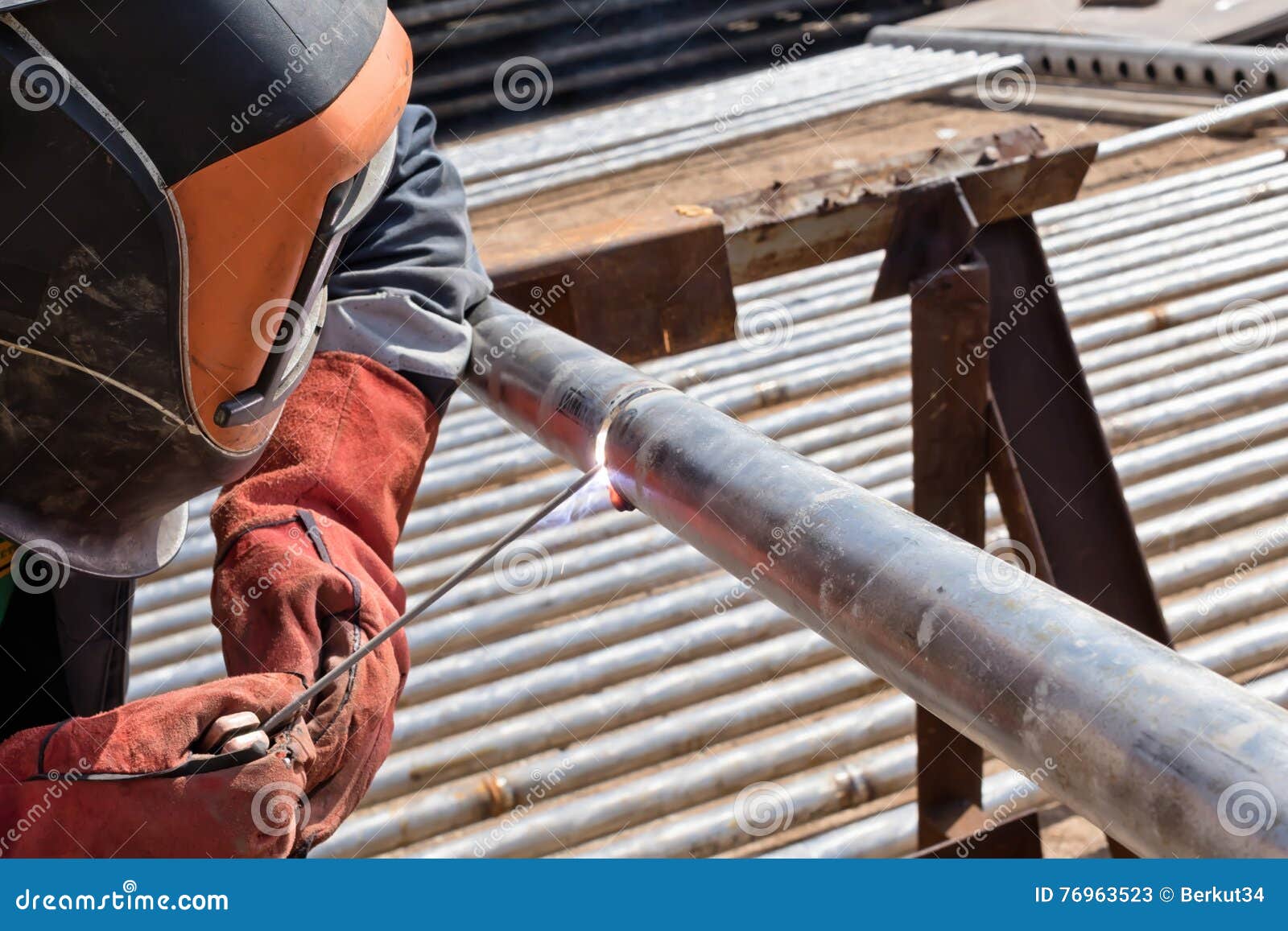 Manual Arc Welding of Stainless Steel Pipe Stock Image Image of