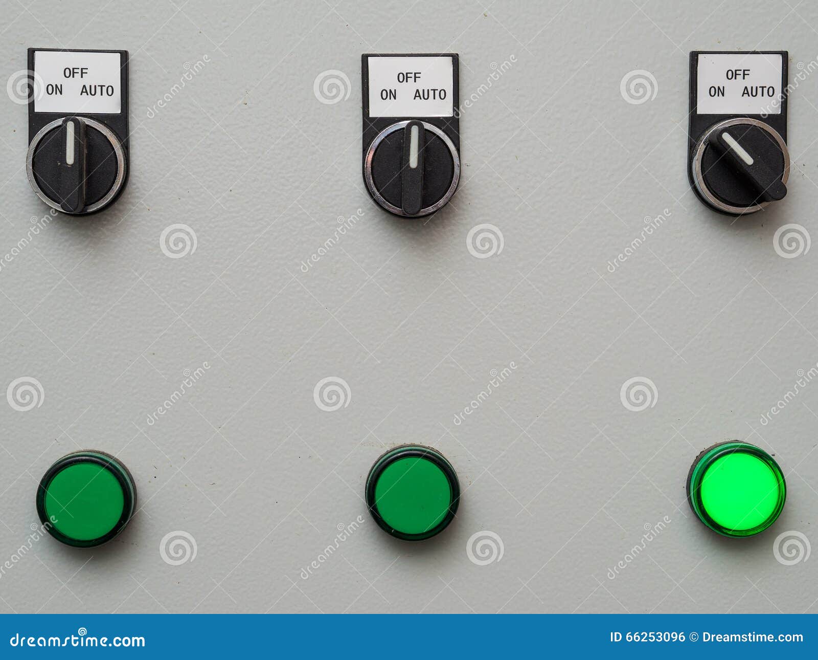 Manual Auto Switches on Control Panel with Light Indicator Stock Photo