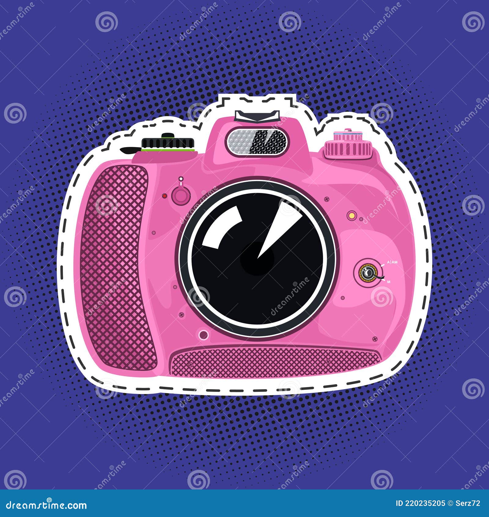 Manual Camera on a Purple Pop Art Background Stock Vector - Illustration of  compact, vector: 220235205