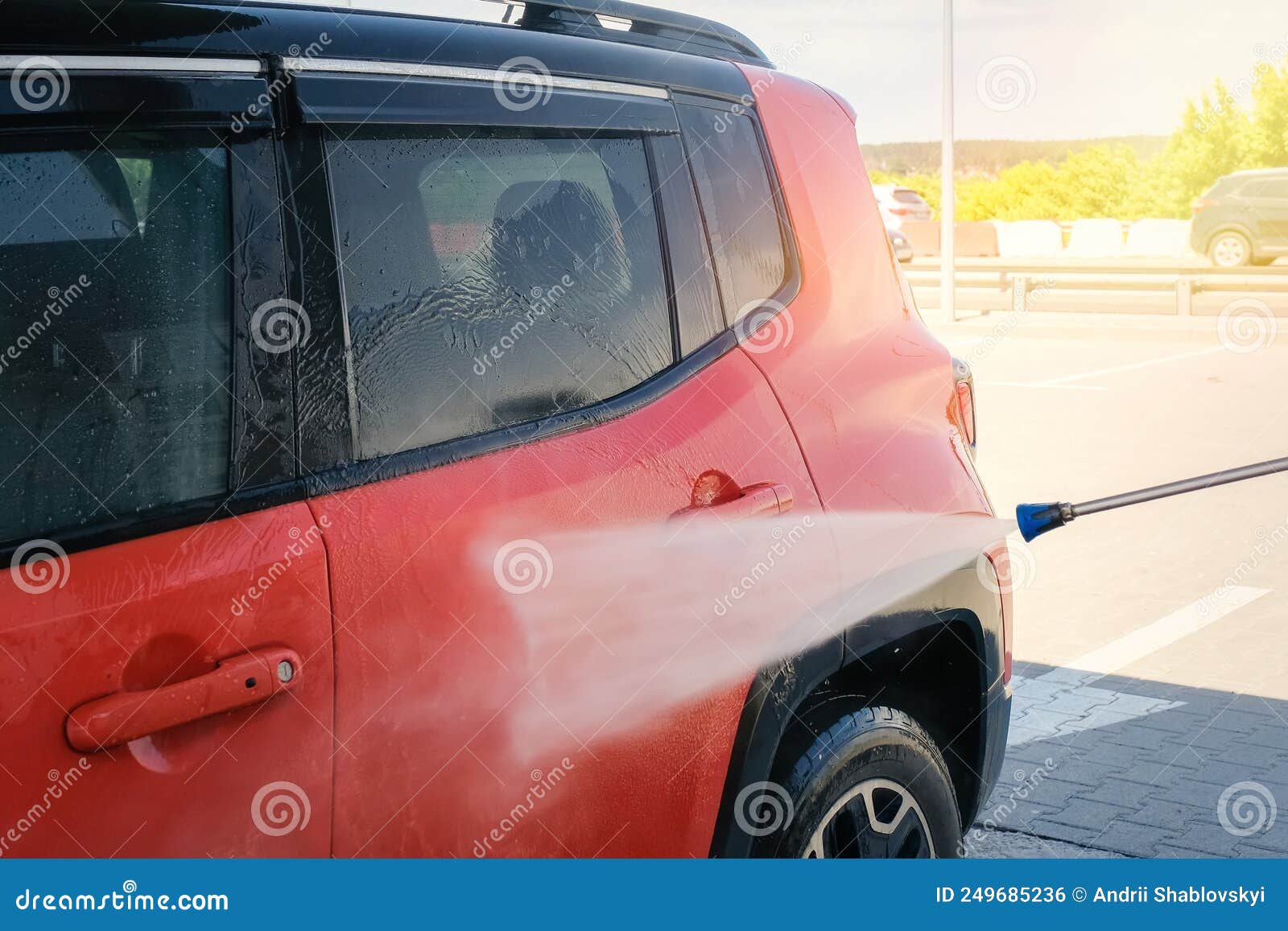 Manual Car Wash. Car Wash with High Pressure Water Stock Photo Image