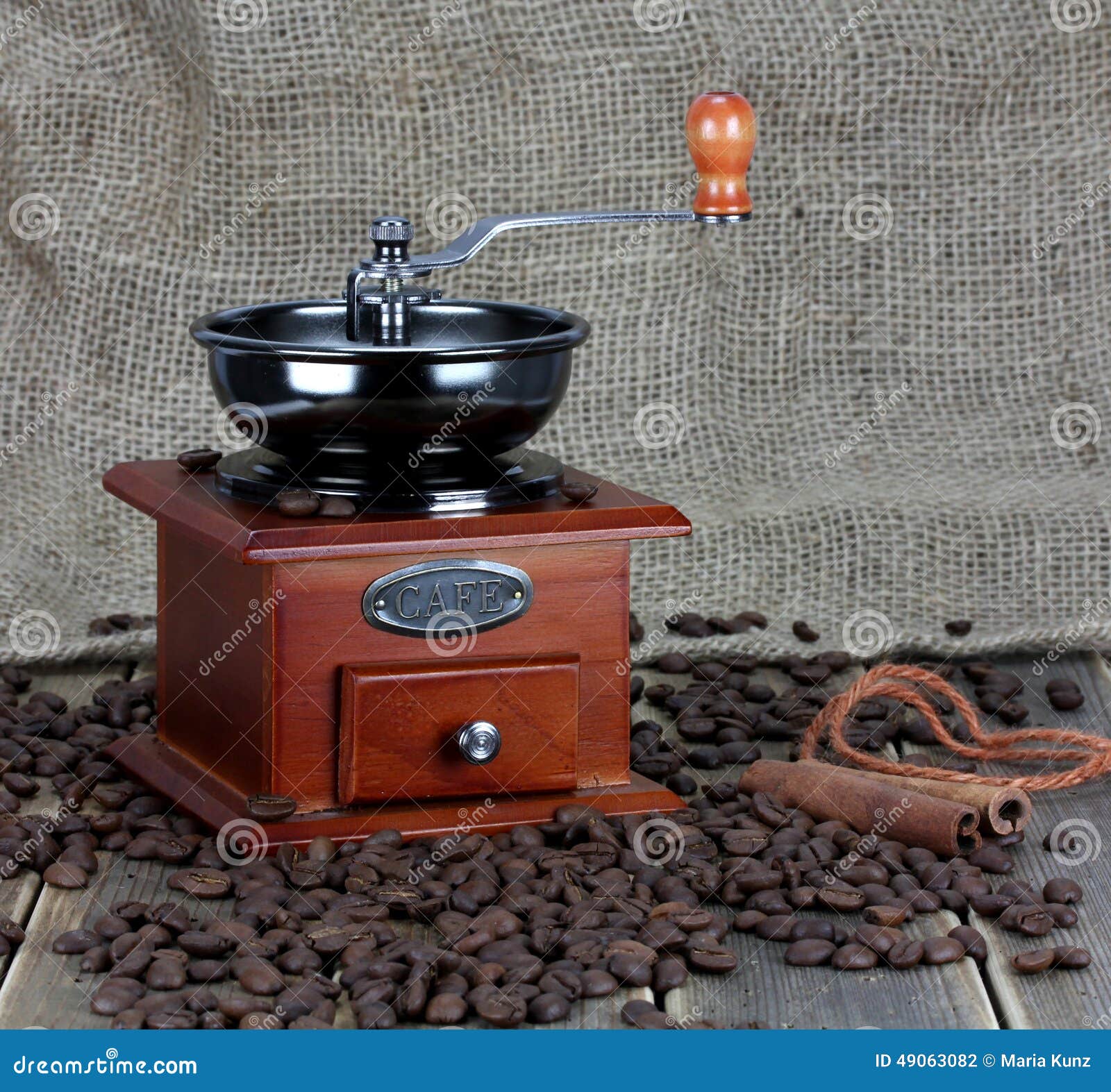 Manual Coffee Grinder with Coffee Beans and Spices Stock Photo Image