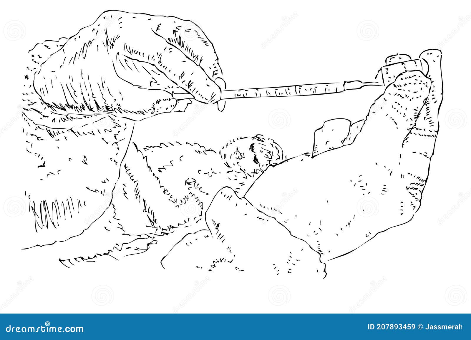  manual draw sketch, hand inserting vacine from tube into sryinge