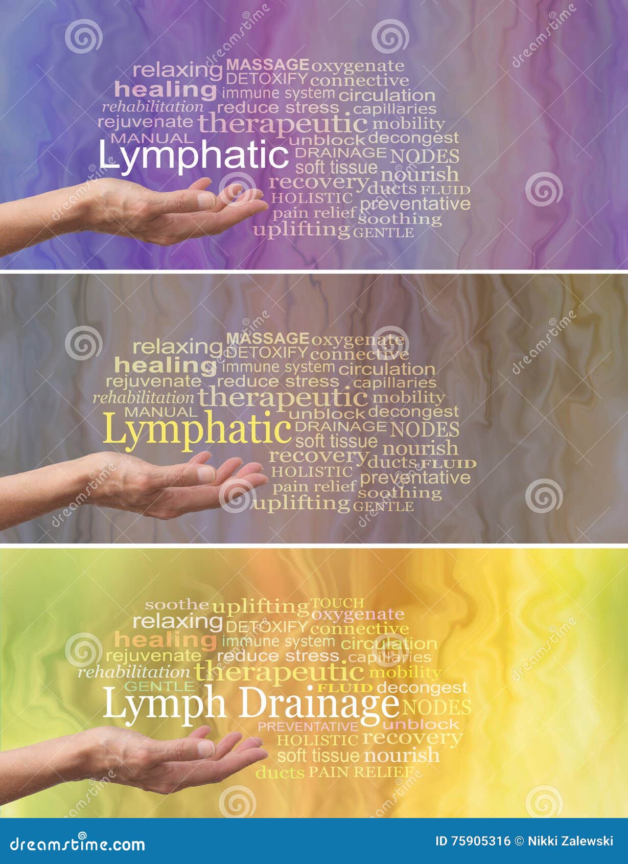 manual lymphatic drainage word cloud x 3 banners