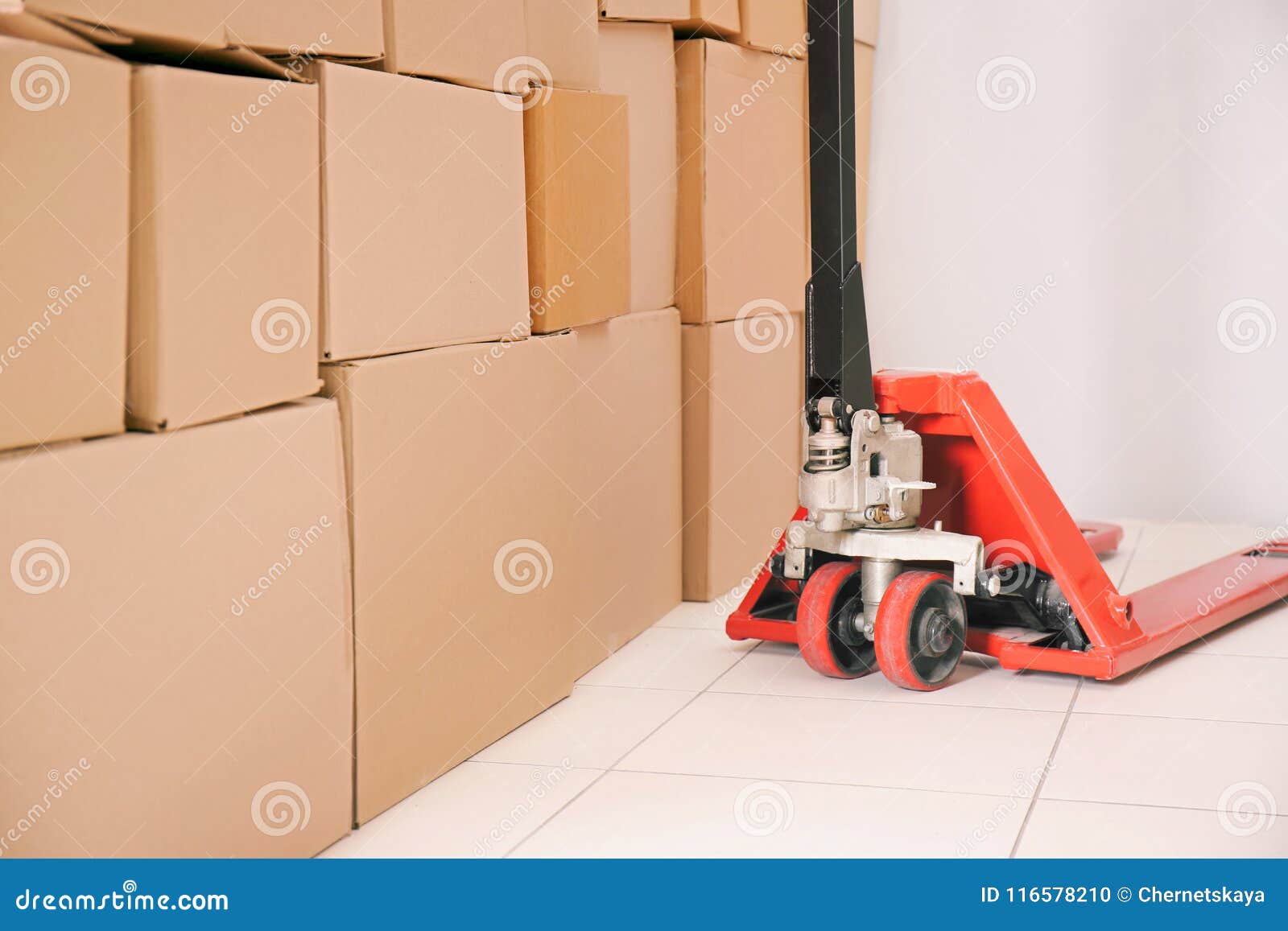 Manual Pallet Truck with Boxes Stock Photo Image of department