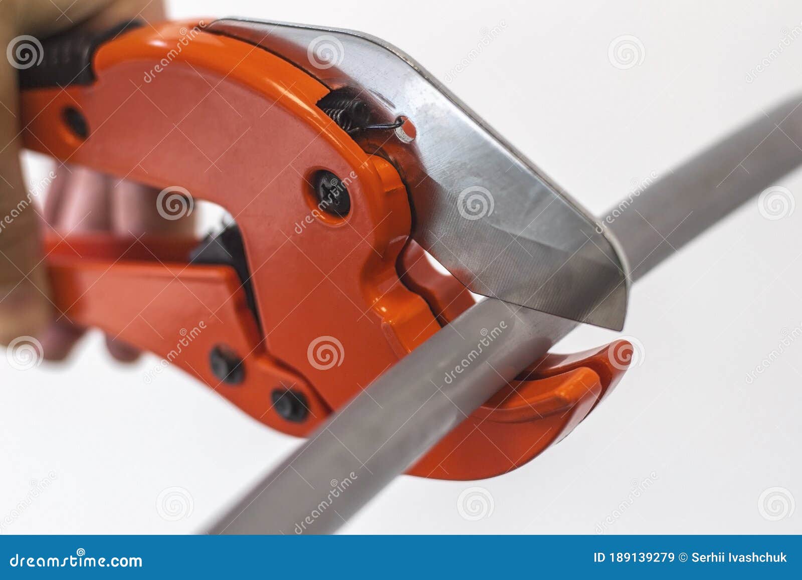 Manual Plastic Pipe Shears Cut the Plastic Pipe. Stock Image Image of