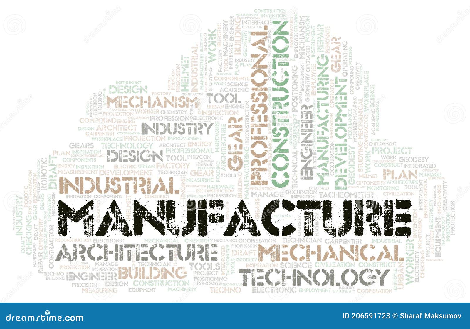 Manufacture Typography Word Cloud Create with the Text only Stock