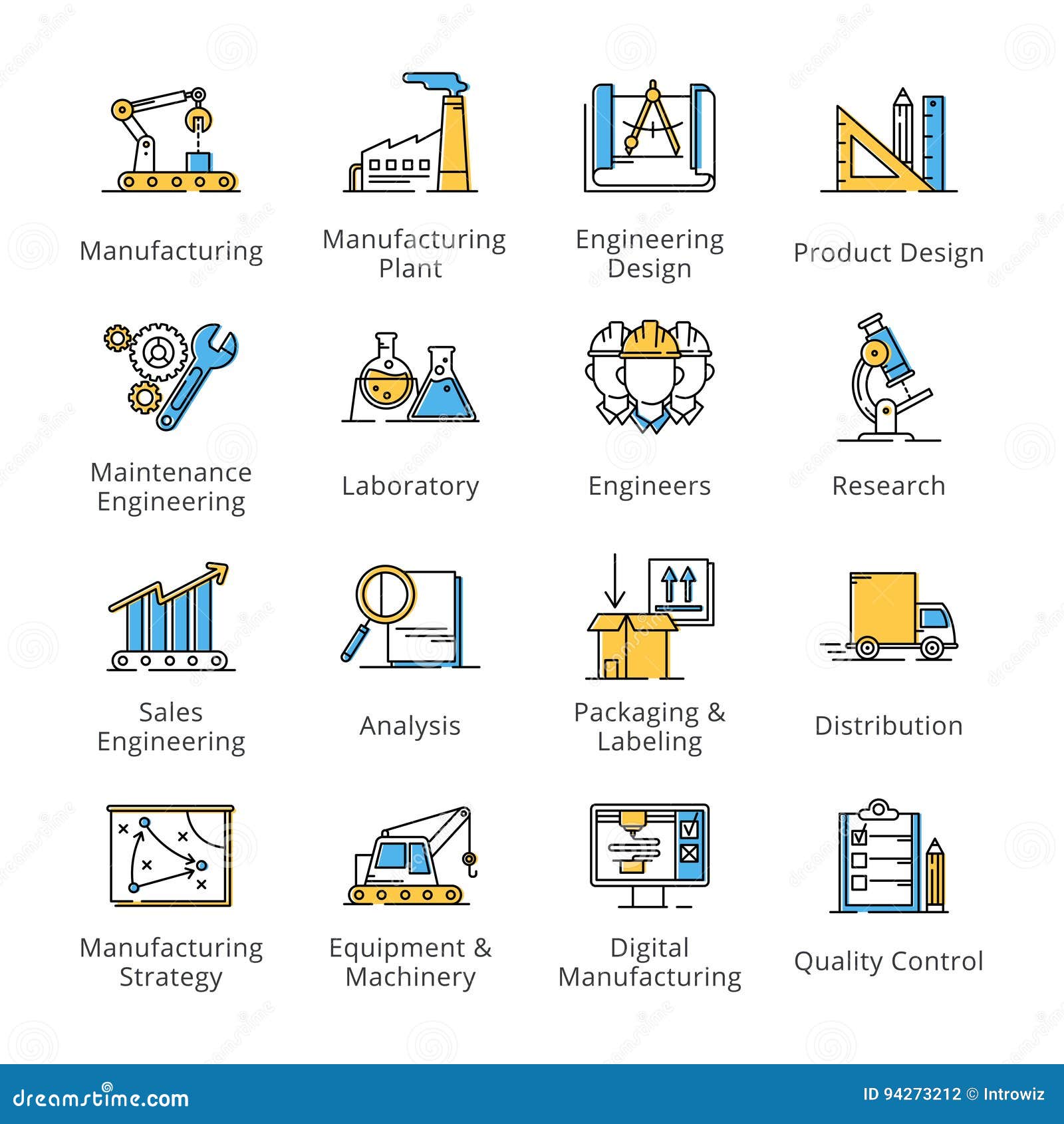 manufacturing engineering icons - outline series