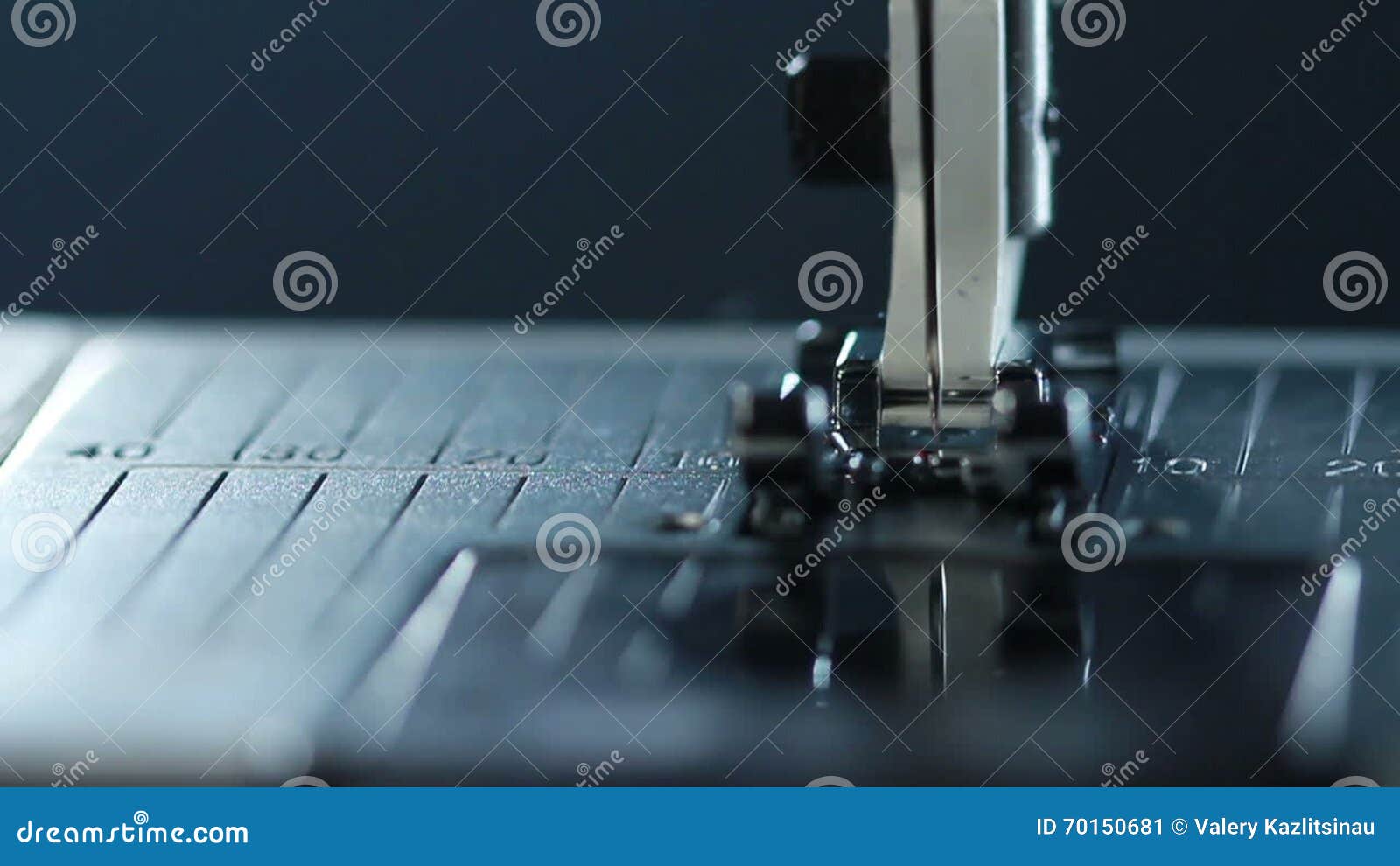 Manufacturing Equipment at Textile Factory. Sewing Needle in Slow