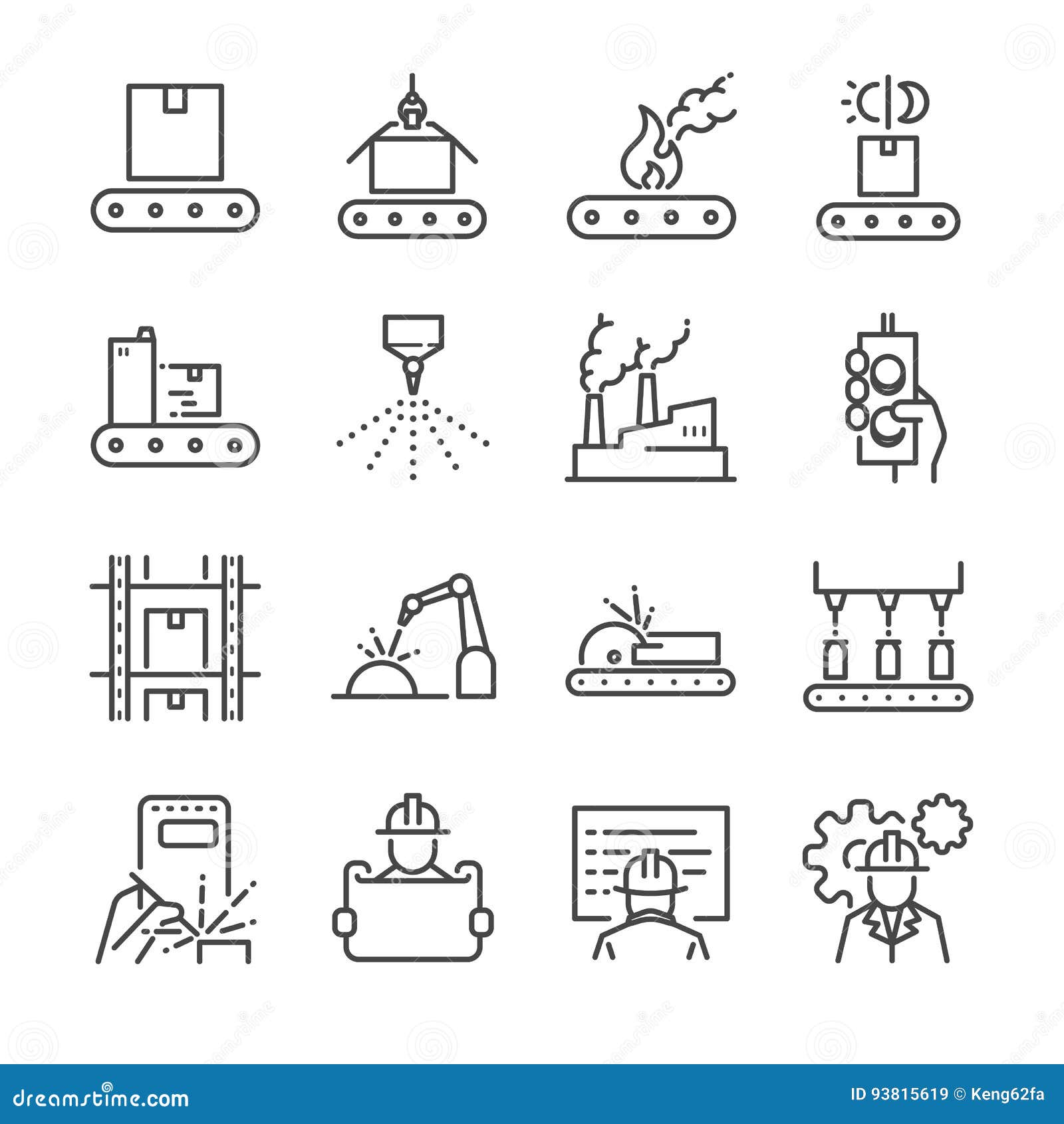manufacturing line icon set. included the icons as process, production, factory, packing and more.