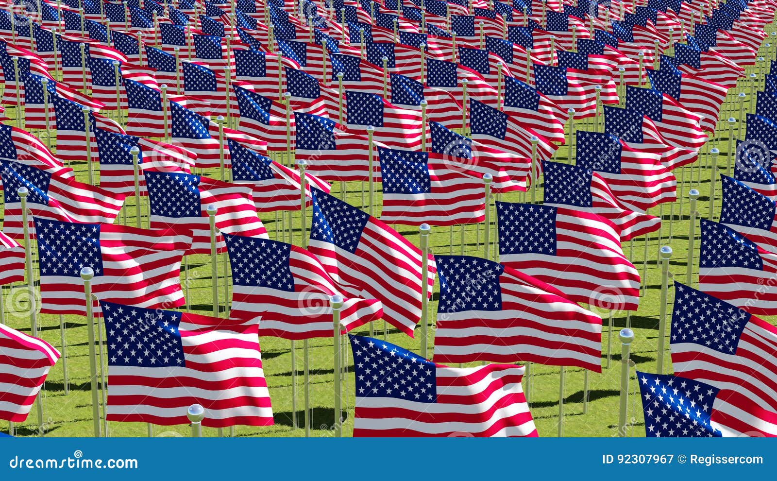 Many American Flags on Display for Memorial Day or July 4th. Stock