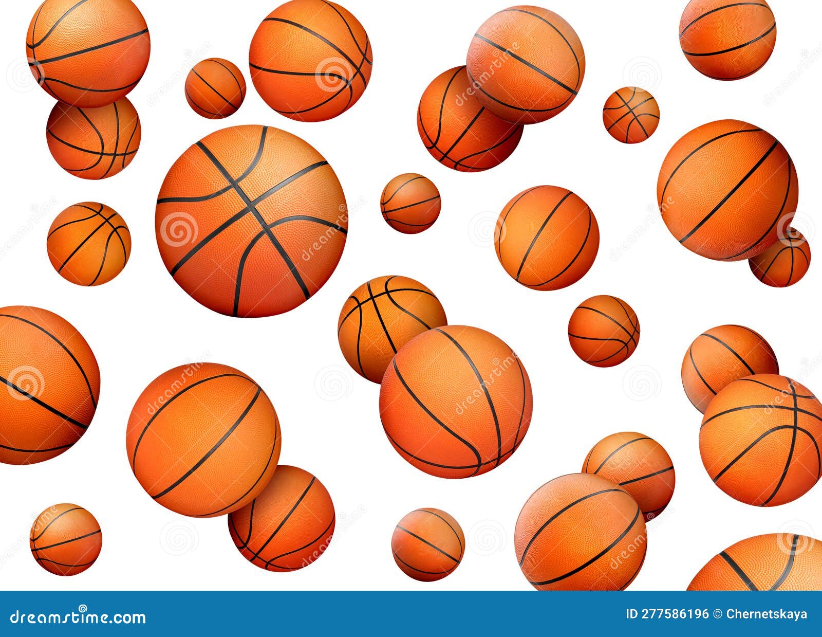 Many Basketball Balls Falling on White Background Stock Photo Image