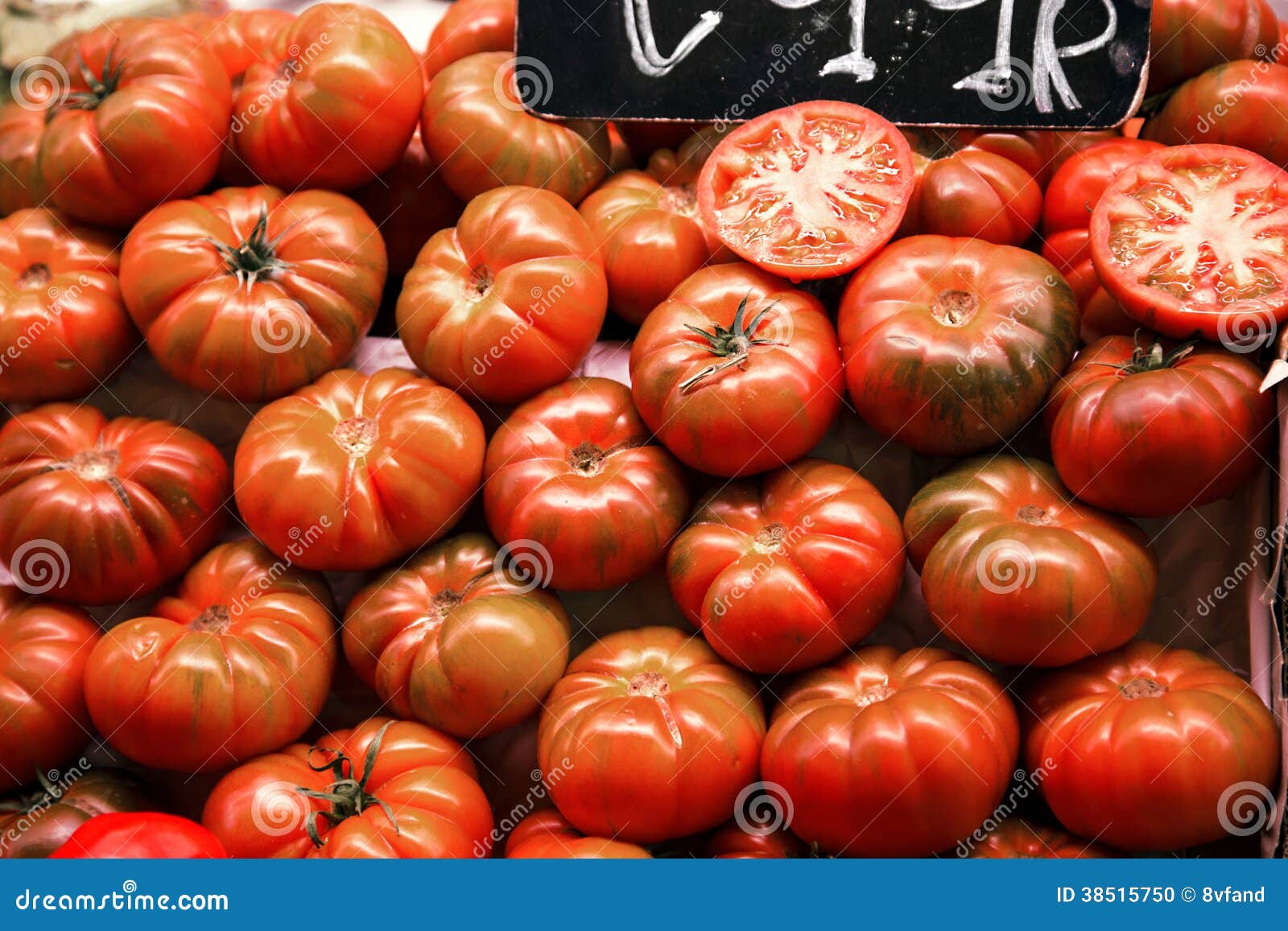 Many Beefsteak Tomatoes on a Market Stall Stock Photo Image of