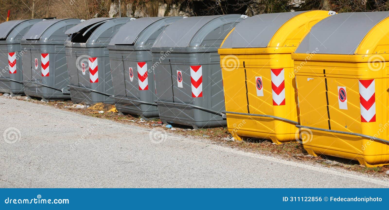 many bins for separate waste collection in the ecological area for the management material