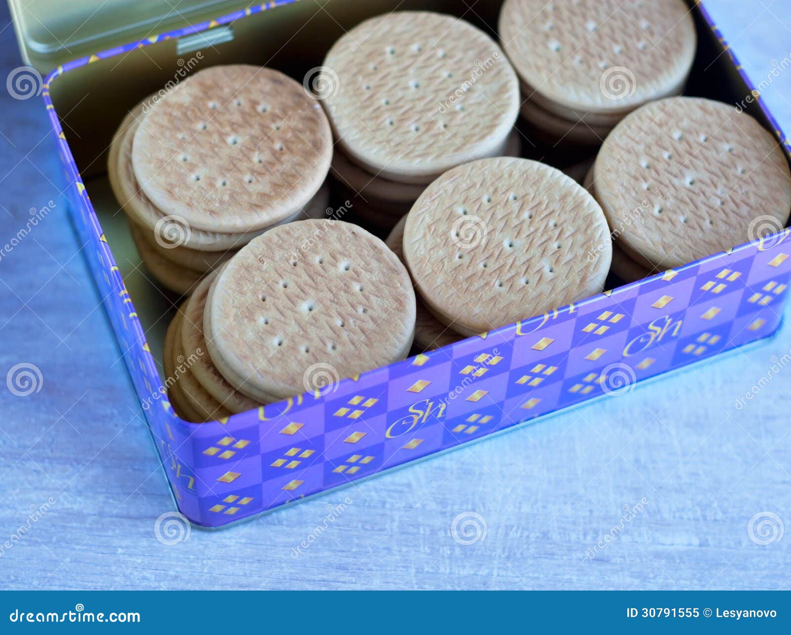 Many Biscuit in the Blue Tin Stock Image Image of white, batch 30791555