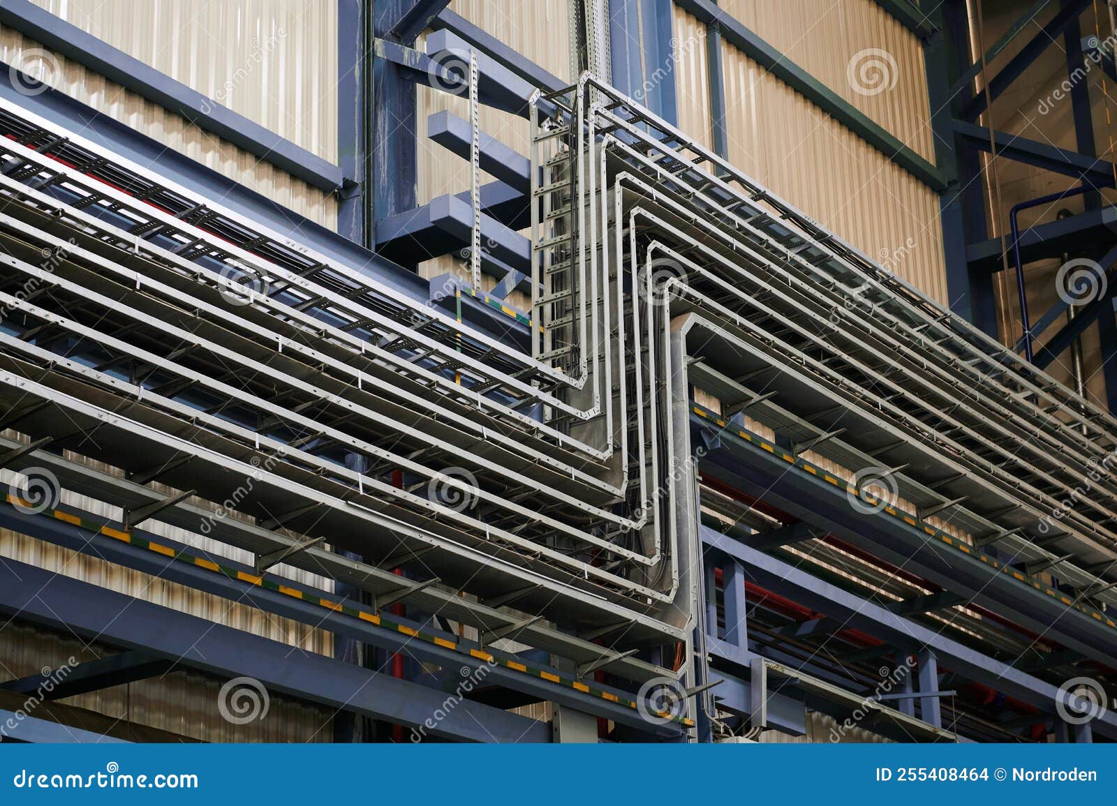 Many Cable Trays Installed on the Wall of the Building. Internal Plant