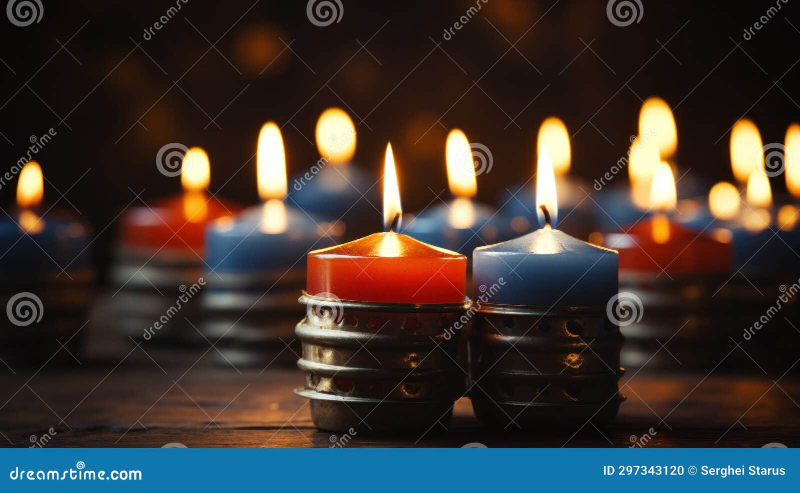 Many Candles are Lit in a Row, AI Stock Photo Image of glowing, dark