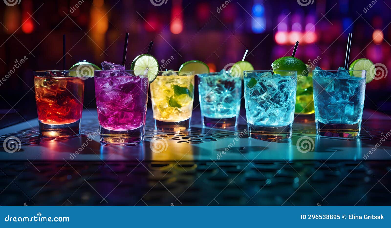 Many Cocktails, Exotic Drinks, Alcoholic Drinks Bar, Stock Image