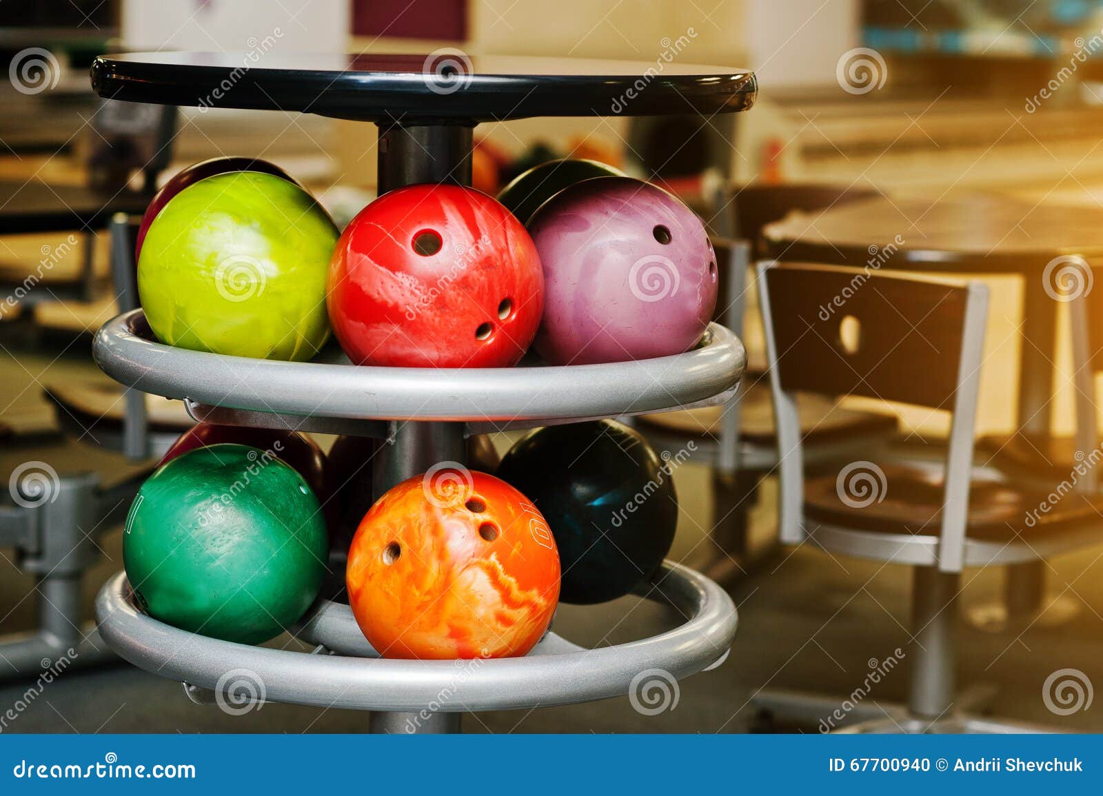 Many Colored Balls for Bowling at Table To Store Stock Photo Image of color, sport 67700940